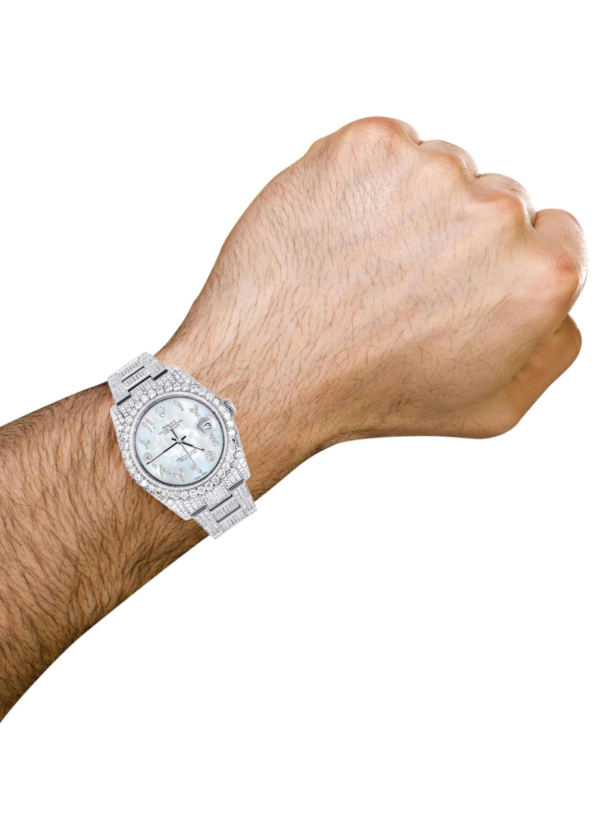 Iced Out Rolex Datejust 36 MM | Stainless Steel | 16.5 Carats of Diamonds | Light Mother of Pearl Arabic Diamond Dial | Oyster Band | Model 116200 - Image 3
