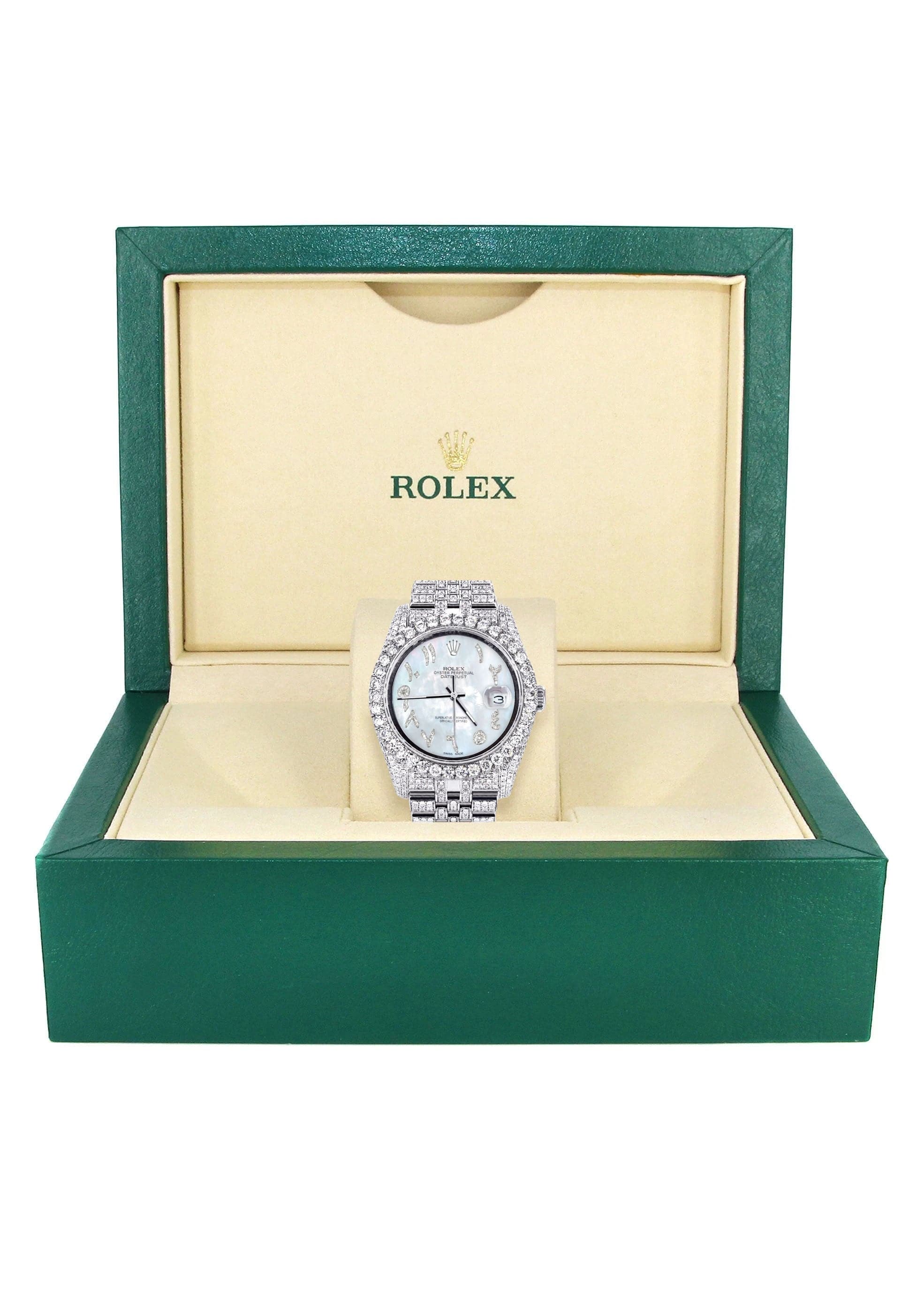 Iced Out Rolex Datejust 36 MM | Stainless Steel | 16.5 Carats of Diamonds | Mother of Pearl Arabic Diamond Dial | Jubilee Band | Model 116200 - Image 4