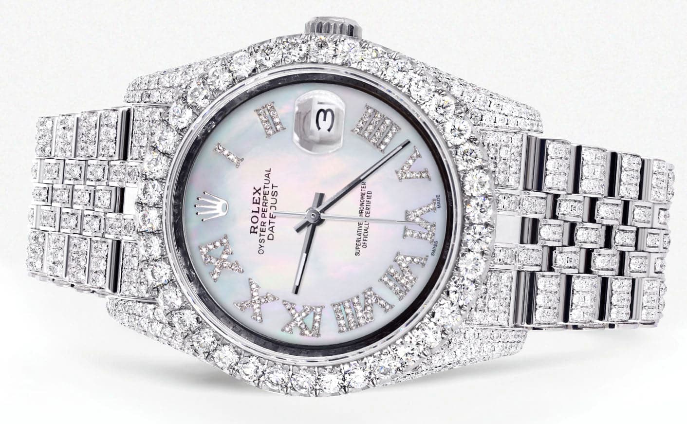 Iced Out Rolex Datejust 36 MM | Stainless Steel | 16.5 Carats of Diamonds | Mother of Pearl Roman Diamond Dial | Jubilee Band | Model 116200 - Image 2