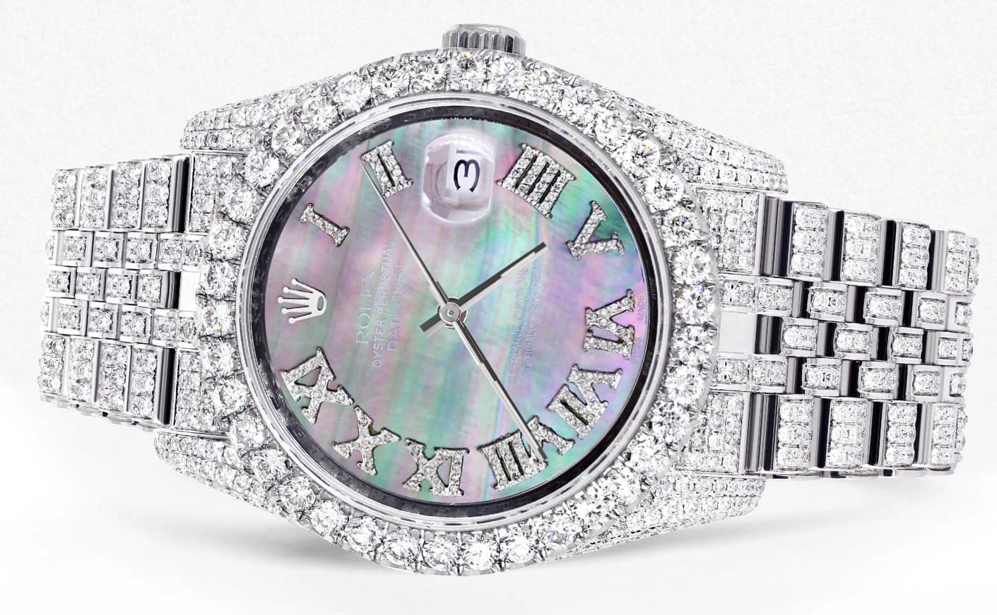 Iced Out Rolex Datejust 36 MM | Stainless Steel | 16.5 Carats of Diamonds | Mother of Pearl Roman Diamond Dial | Jubilee Band | Model 116200 - Image 2