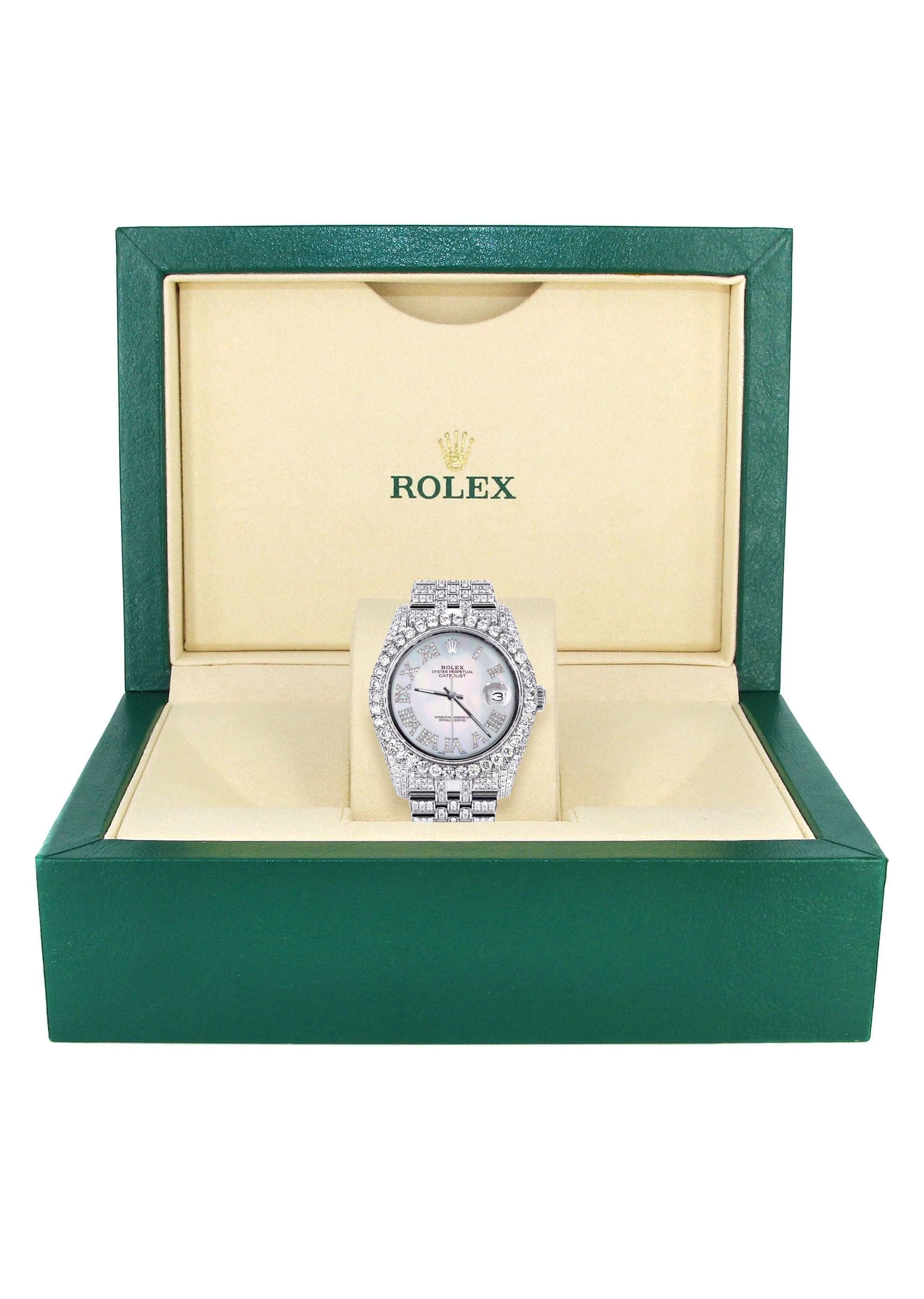 Iced Out Rolex Datejust 36 MM | Stainless Steel | 16.5 Carats of Diamonds | Mother of Pearl Roman Diamond Dial | Oyster Band | Model 116200 - Image 4