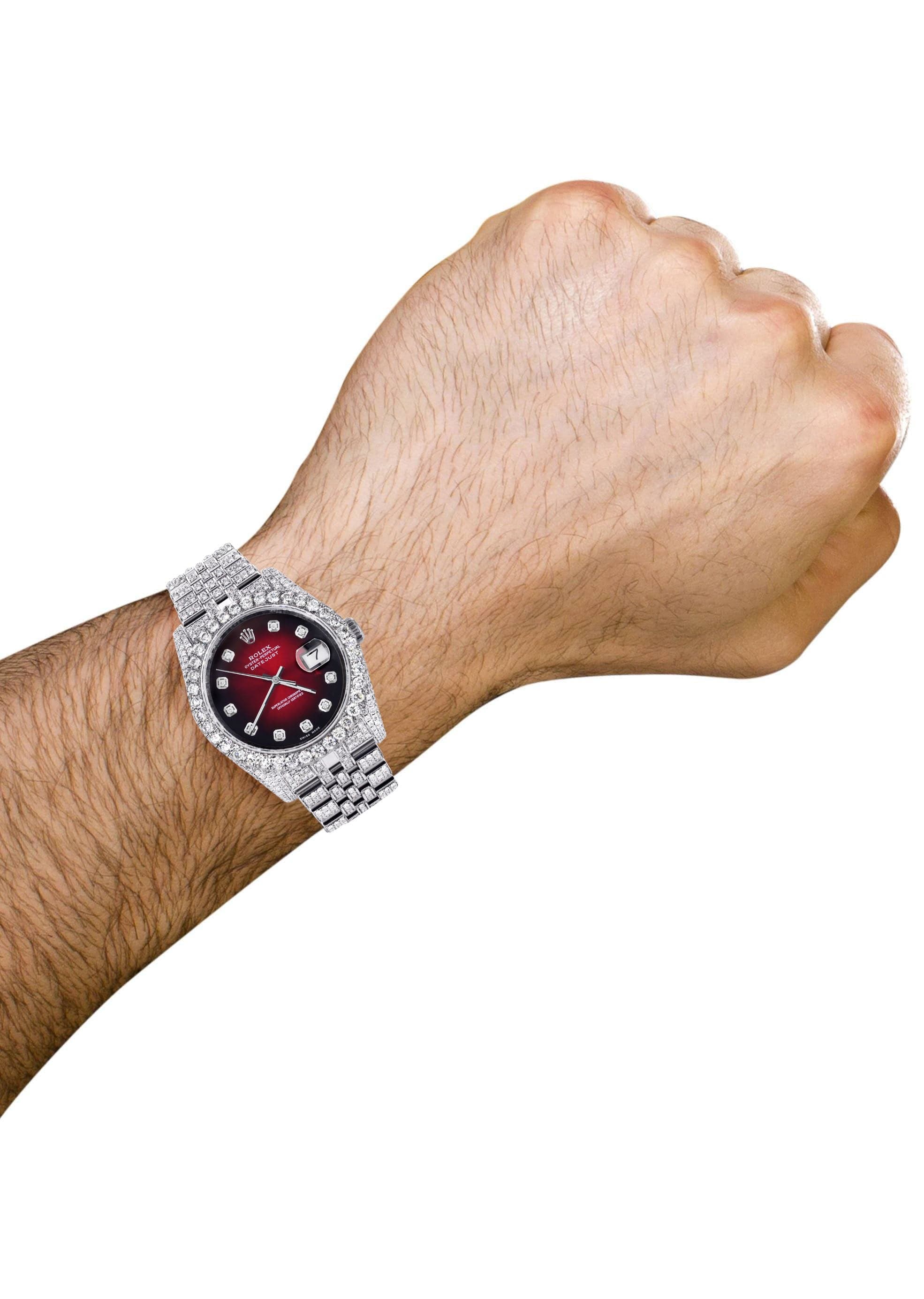 Iced Out Rolex Datejust 36 MM | Stainless Steel | 16.5 Carats of Diamonds | Red Black Diamond Dial | Jubilee Band | Model 116200 - Image 3