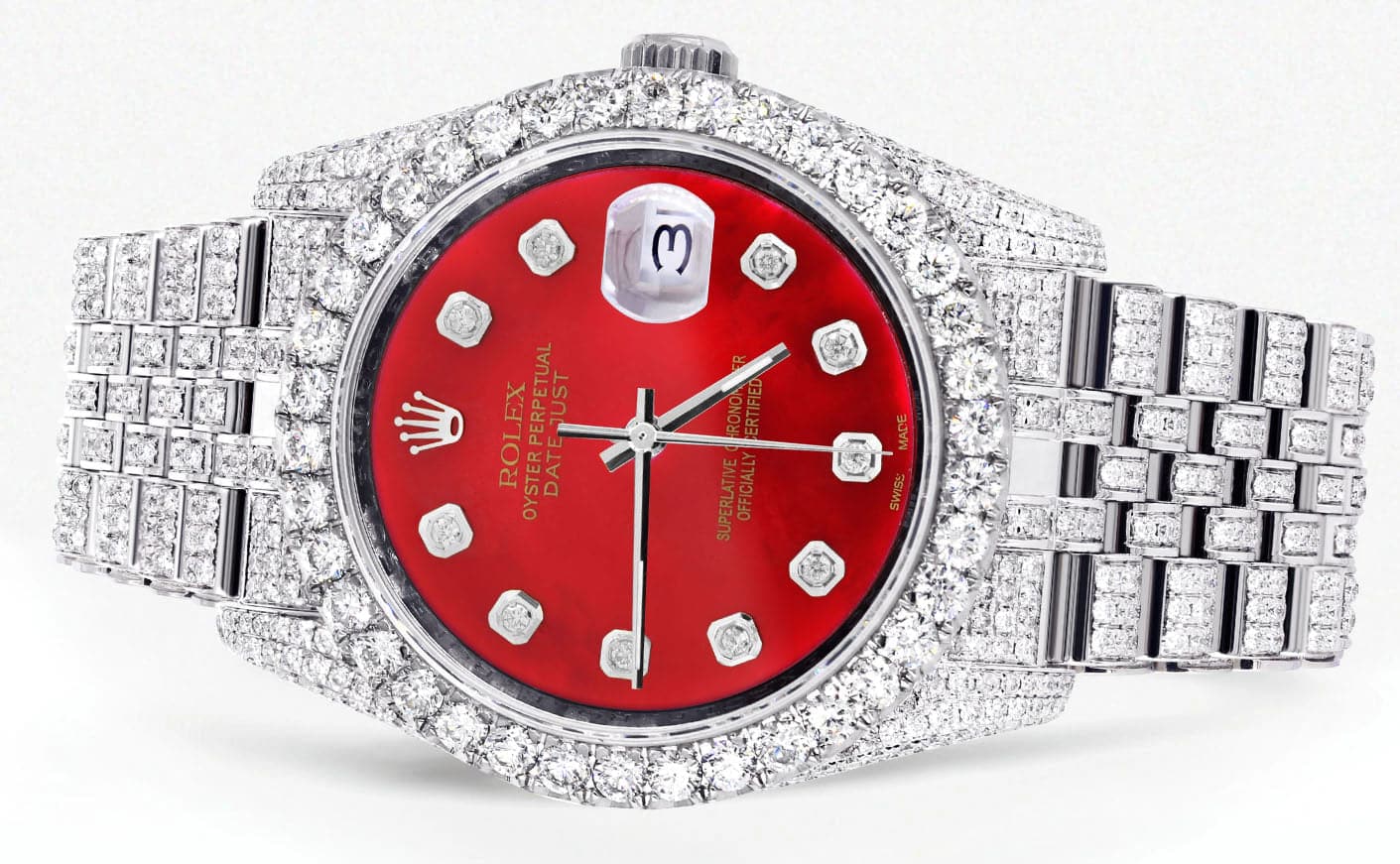 Iced Out Rolex Datejust 36 MM | Stainless Steel | 16.5 Carats of Diamonds | Red Diamond Dial | Jubilee Band | Model 116200 - Image 2