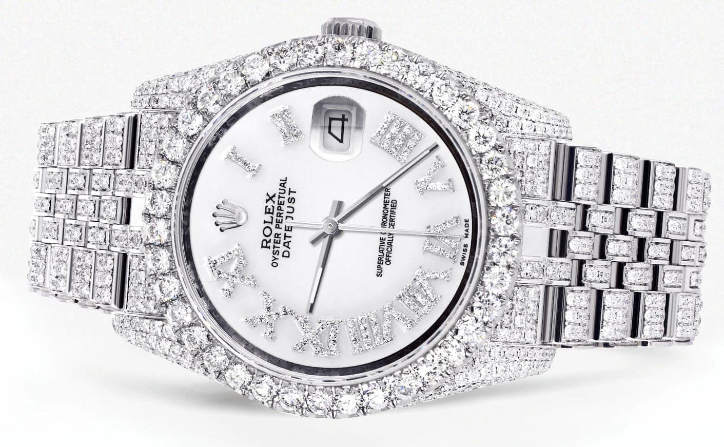 Iced Out Rolex Datejust 36 MM | Stainless Steel | 16.5 Carats of Diamonds | White Roman Diamond Dial | Jubilee Band | Model 116200 - Image 2
