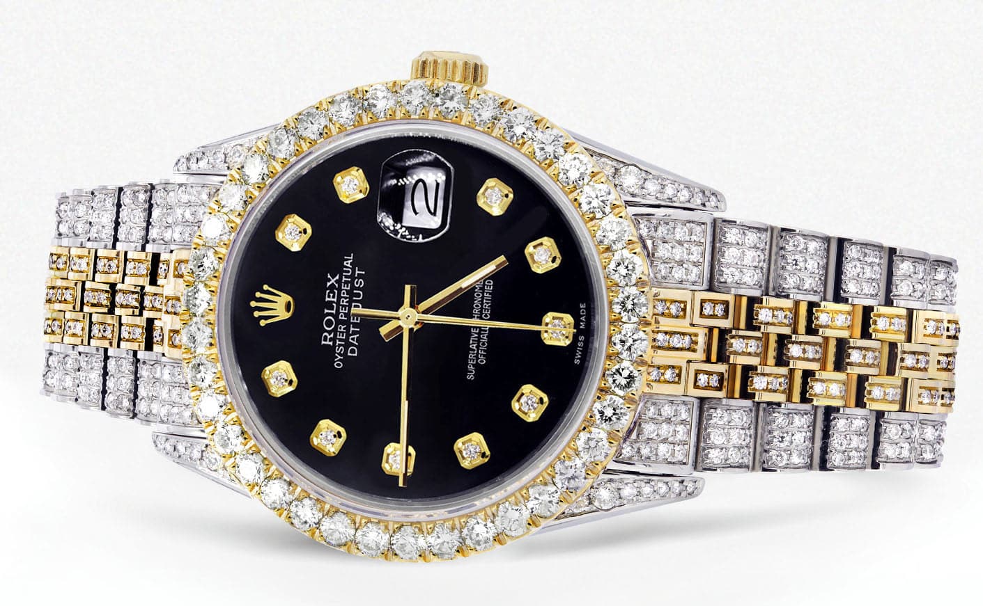 Iced Out Rolex Datejust 36 MM | Two Tone | 10 Carats of Diamonds | Black Diamond Dial - Image 2