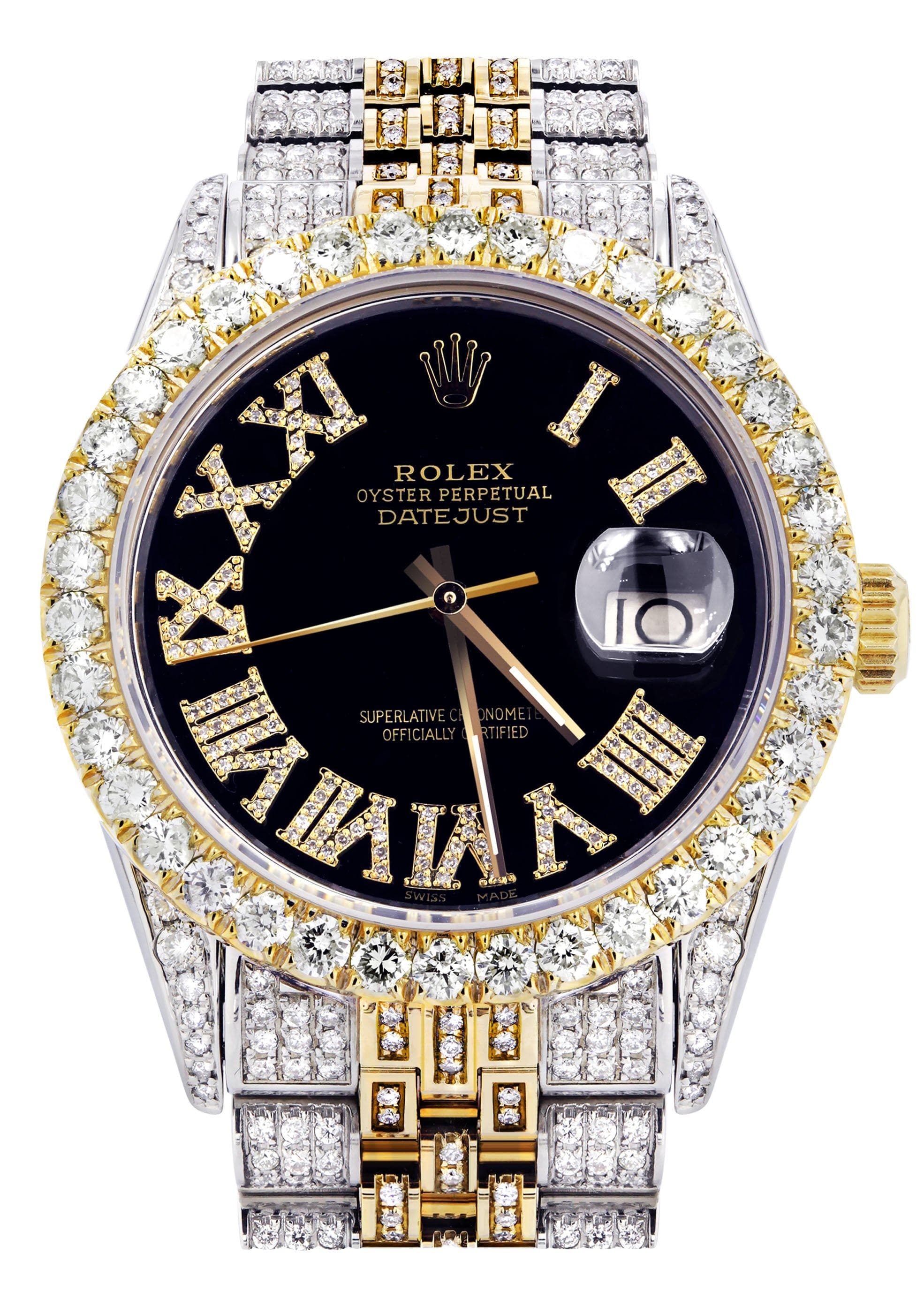 Iced Out Rolex Datejust 36 MM | Two Tone | 10 Carats of Diamonds | Black Roman Diamond Dial