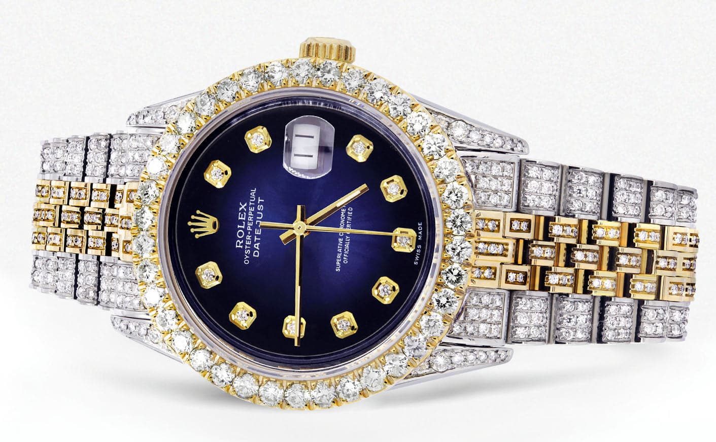 Iced Out Rolex Datejust 36 MM | Two Tone | 10 Carats of Diamonds | Blue Black Diamond Dial - Image 2