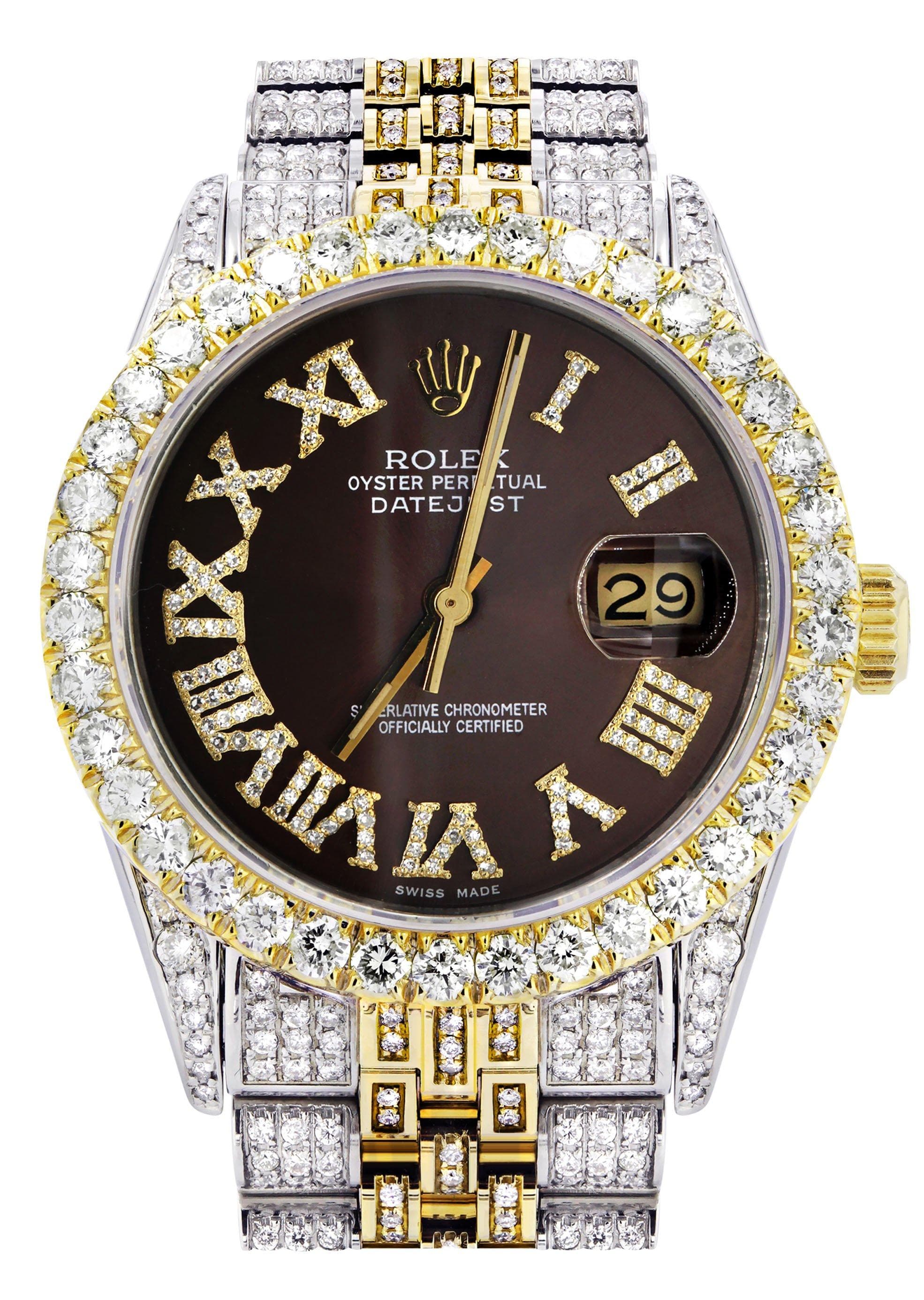 Iced Out Rolex Datejust 36 MM | Two Tone | 10 Carats of Diamonds | Chocolate Roman Diamond Dial
