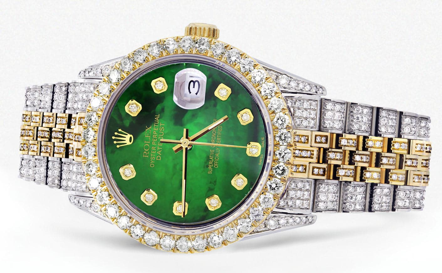 Iced Out Rolex Datejust 36 MM | Two Tone | 10 Carats of Diamonds | Green Mother of Pearl Diamond Dial - Image 2