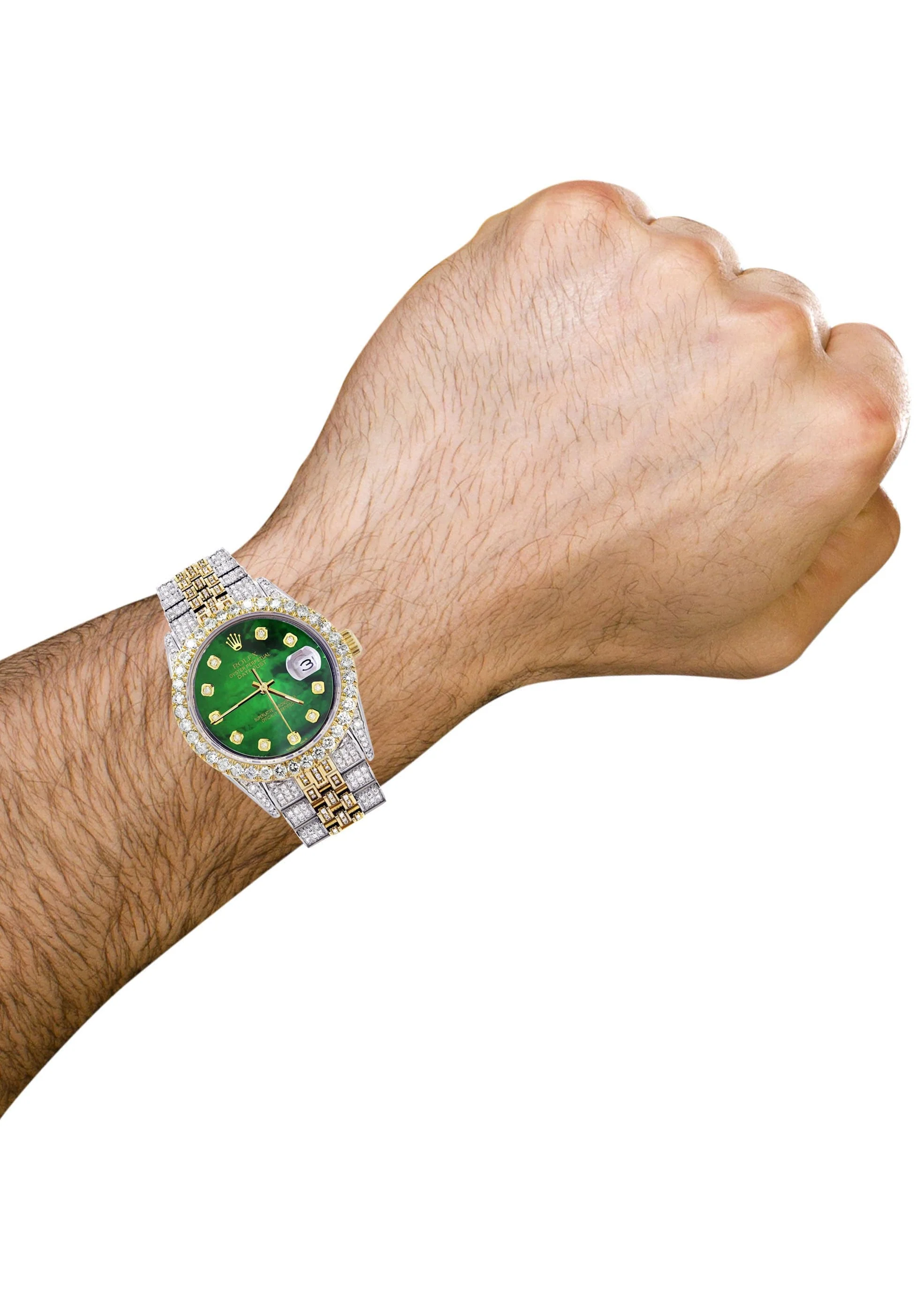 Iced Out Rolex Datejust 36 MM | Two Tone | 10 Carats of Diamonds | Green Mother of Pearl Diamond Dial - Image 3