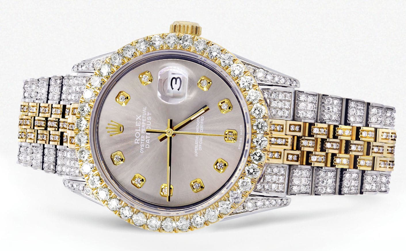 Iced Out Rolex Datejust 36 MM | Two Tone | 10 Carats of Diamonds | Grey Diamond Dial - Image 2