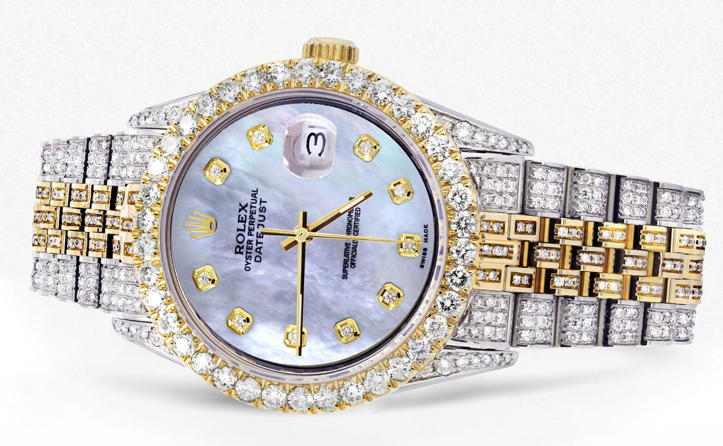 Iced Out Rolex Datejust 36 MM | Two Tone | 10 Carats of Diamonds | Mother of Pearl Diamond Dial - Image 2