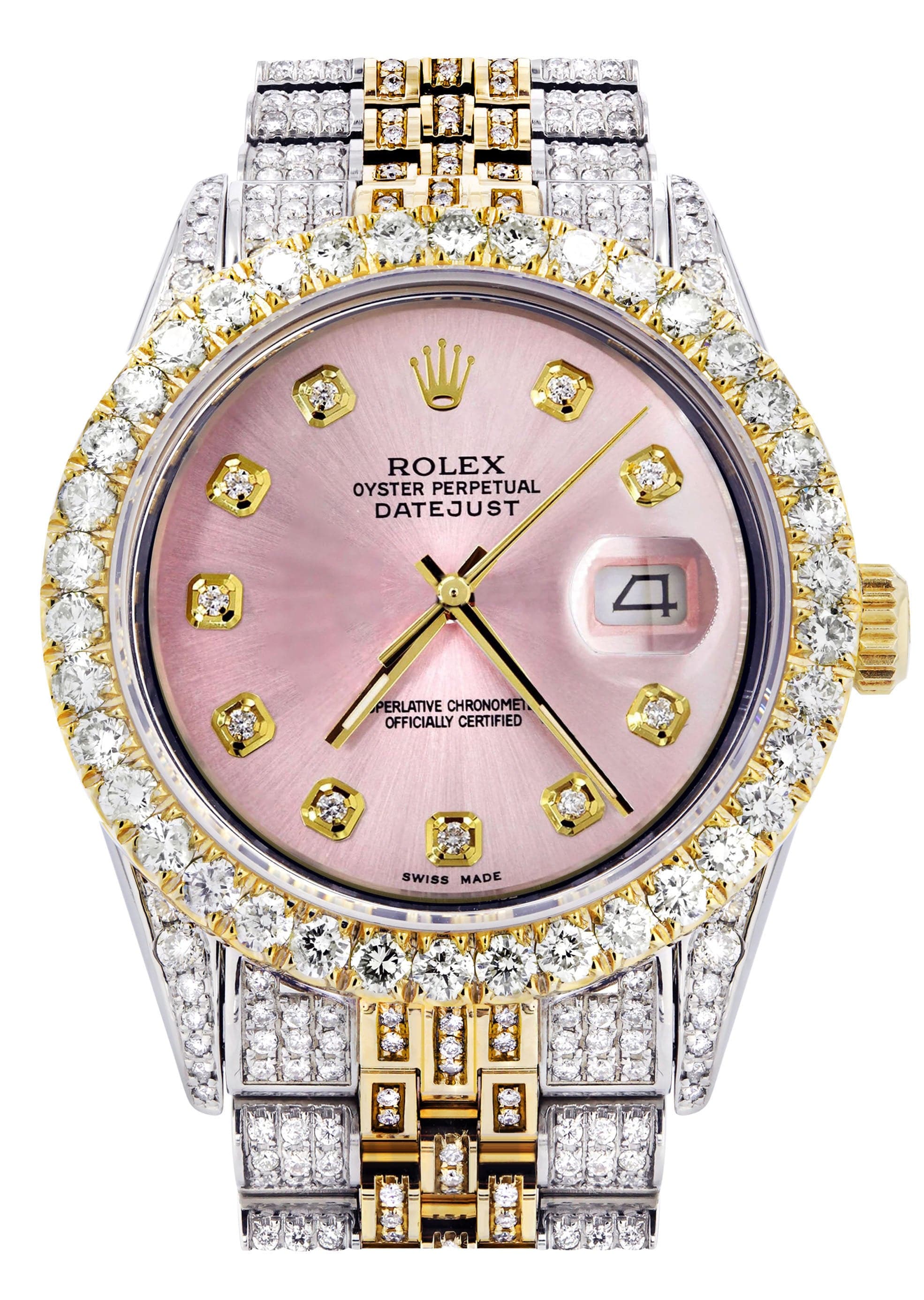 Iced Out Rolex Datejust 36 MM | Two Tone | 10 Carats of Diamonds | Pink Diamond Dial