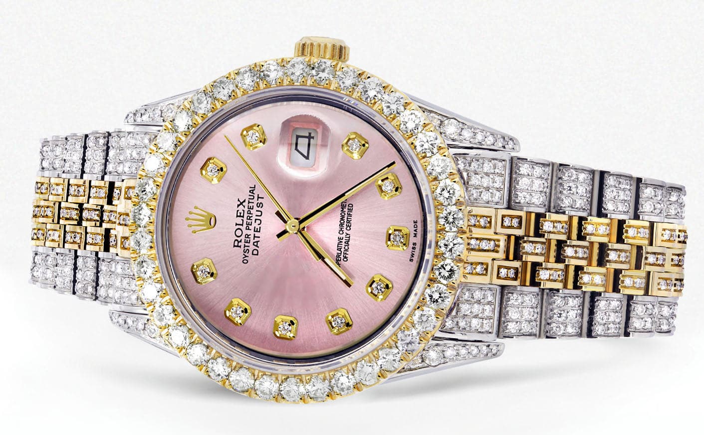 Iced Out Rolex Datejust 36 MM | Two Tone | 10 Carats of Diamonds | Pink Diamond Dial - Image 2