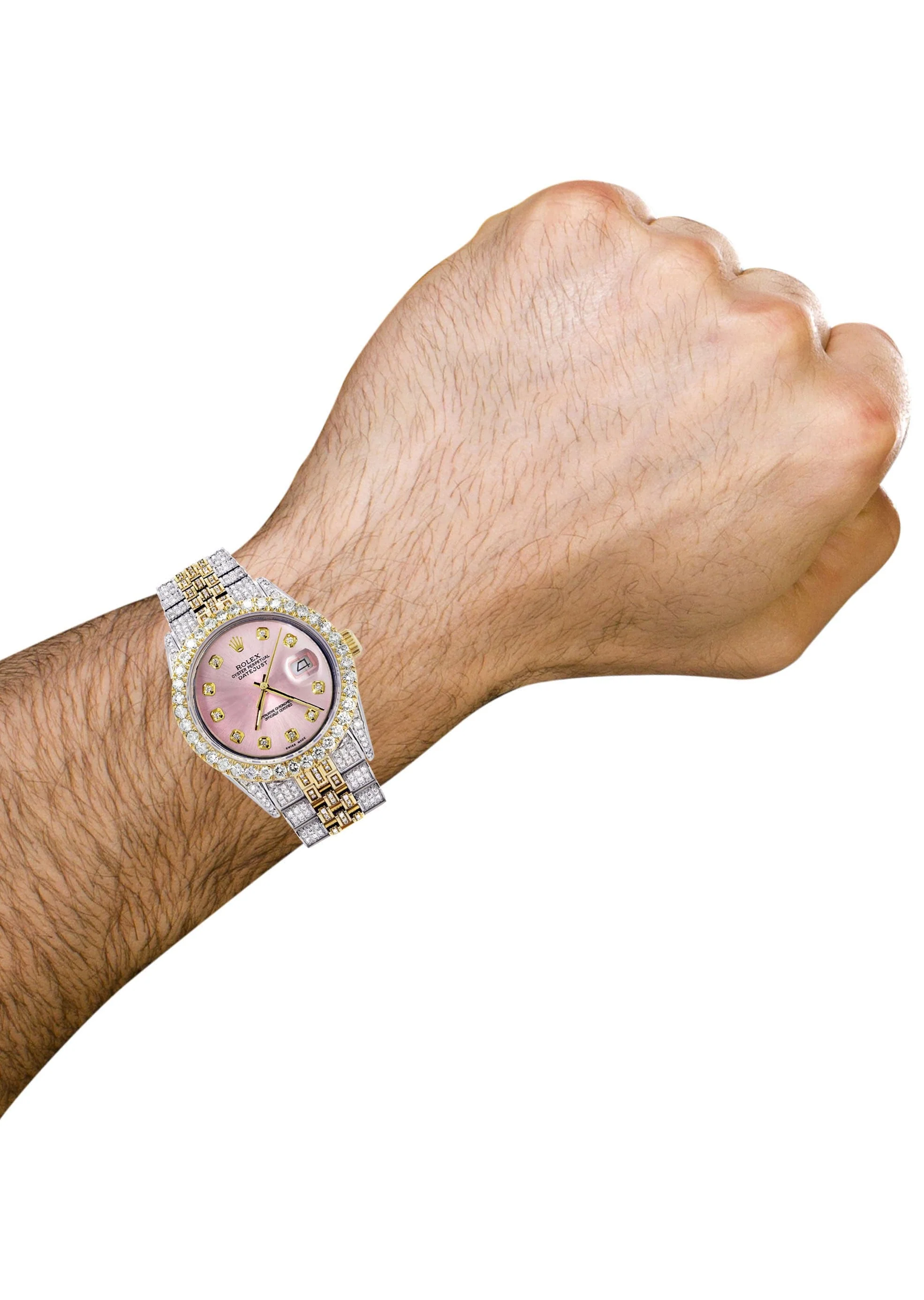 Iced Out Rolex Datejust 36 MM | Two Tone | 10 Carats of Diamonds | Pink Diamond Dial - Image 3