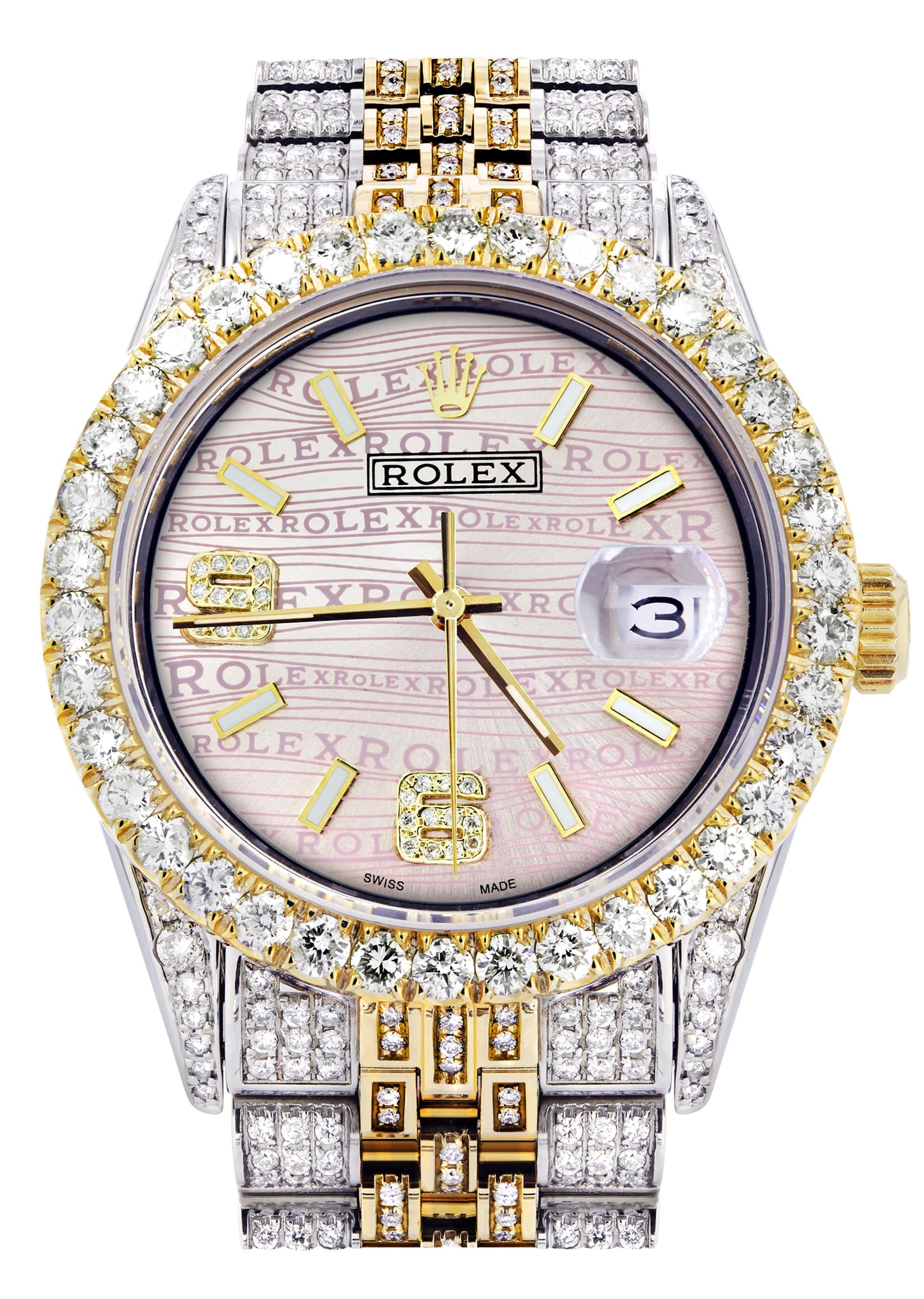 Iced Out Rolex Datejust 36 MM | Two Tone | 10 Carats of Diamonds | Pink Diamond Dial