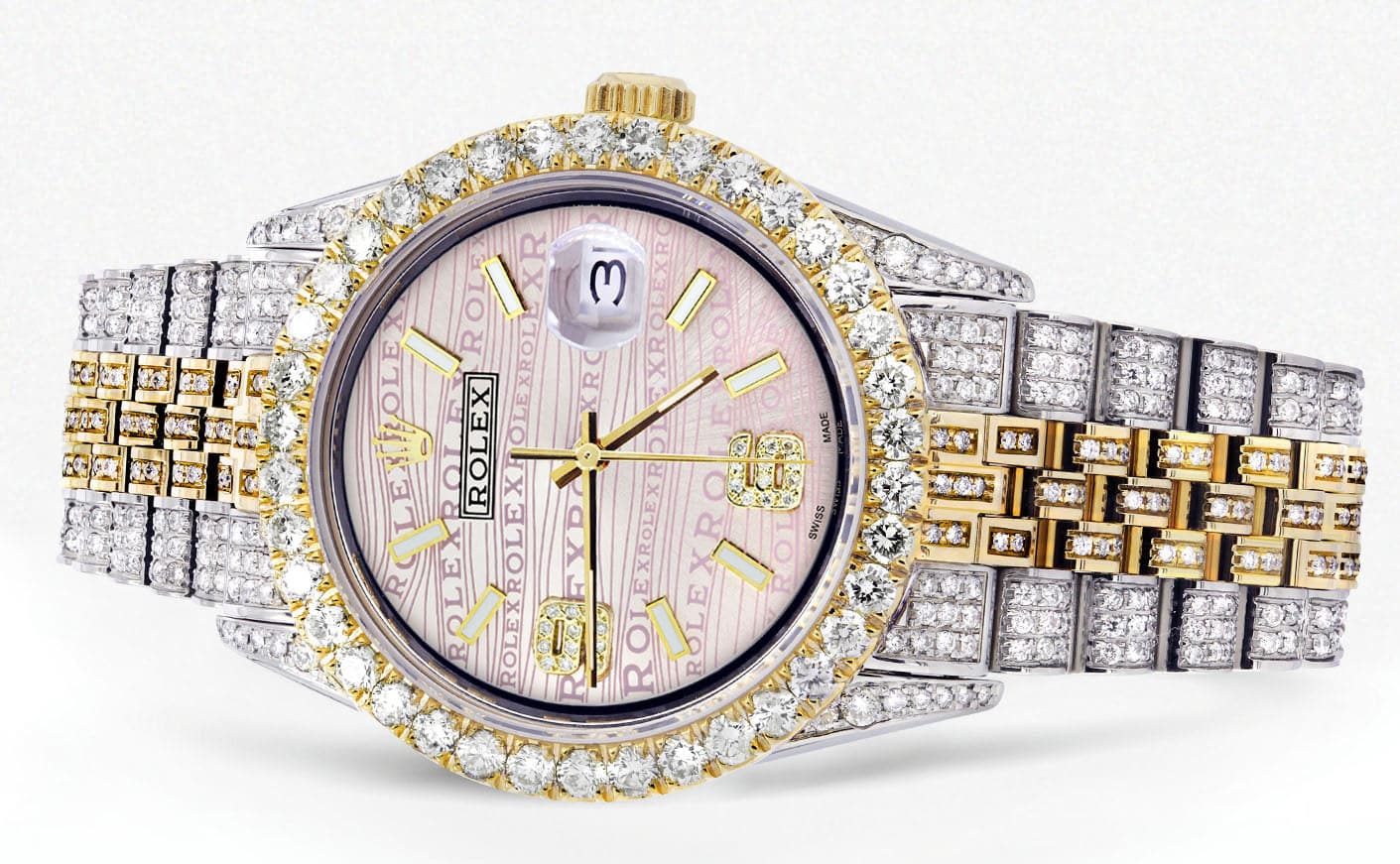 Iced Out Rolex Datejust 36 MM | Two Tone | 10 Carats of Diamonds | Pink Diamond Dial - Image 2