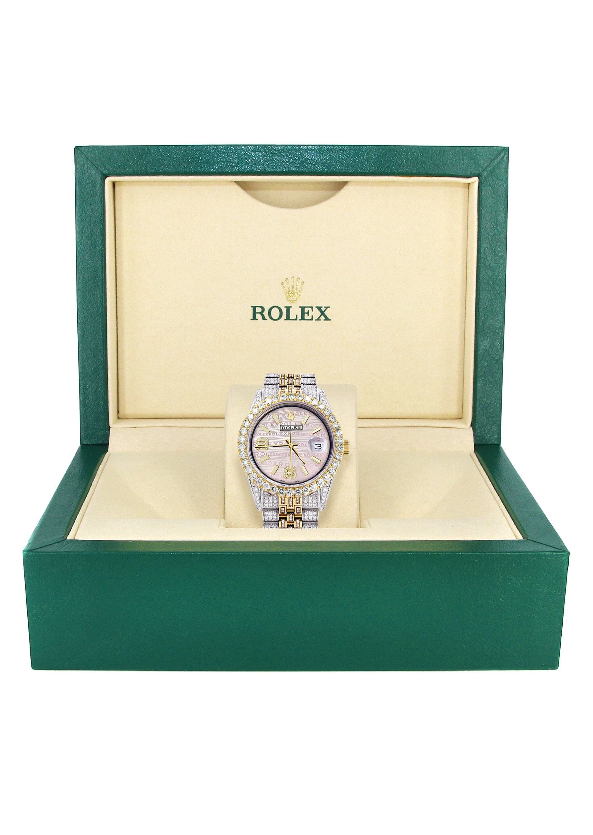 Iced Out Rolex Datejust 36 MM | Two Tone | 10 Carats of Diamonds | Pink Diamond Dial - Image 6