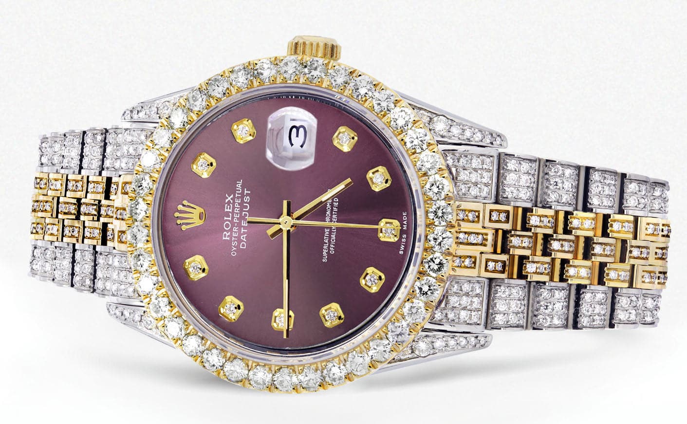 Iced Out Rolex Datejust 36 MM | Two Tone | 10 Carats of Diamonds | Purple Diamond Dial - Image 2