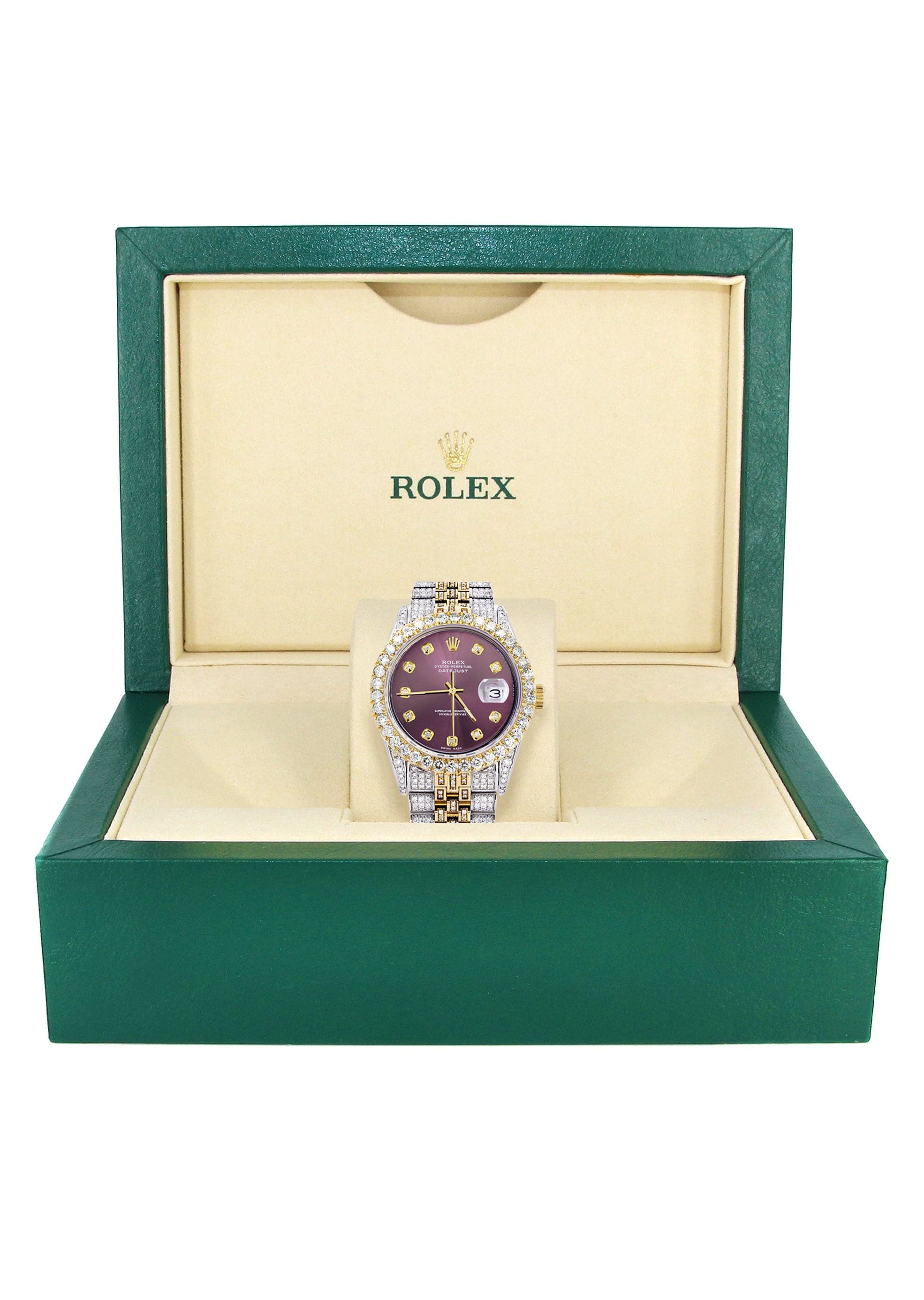 Iced Out Rolex Datejust 36 MM | Two Tone | 10 Carats of Diamonds | Purple Diamond Dial - Image 6