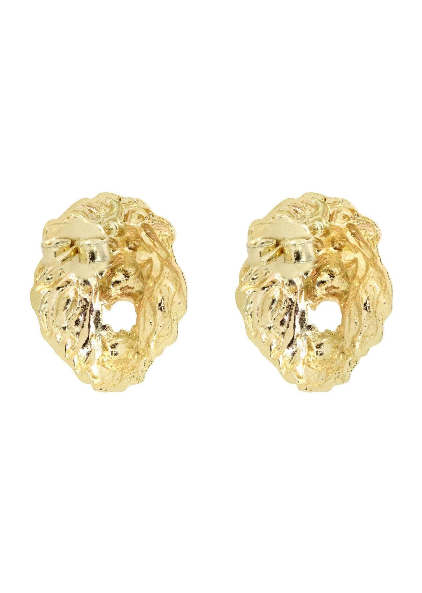 10K Lion Head Gold Earrings For Men | Appx 1/2 Inches Wide - Image 2
