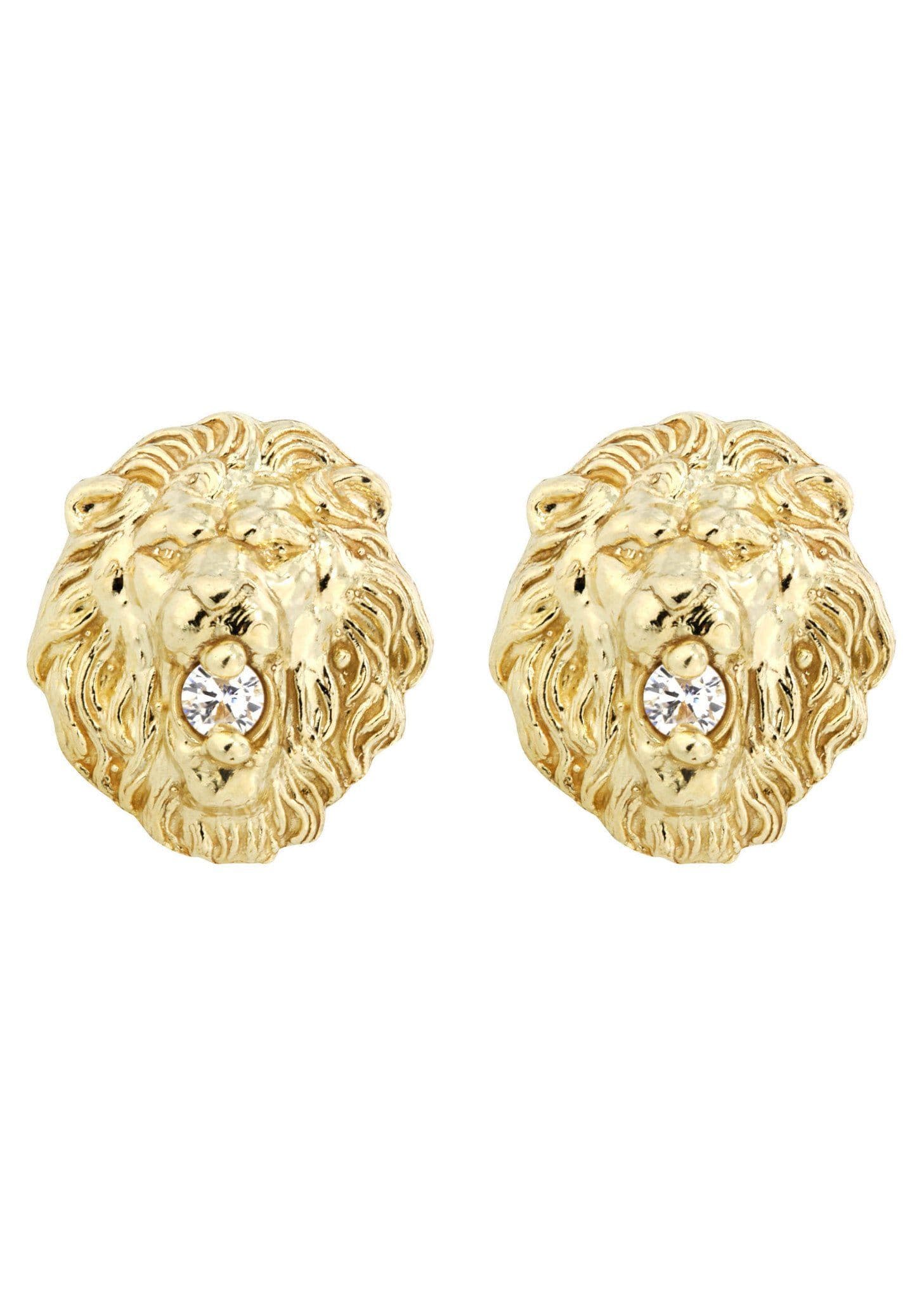 10K Lion Head Gold Earrings For Men | Appx 1/2 Inches Wide