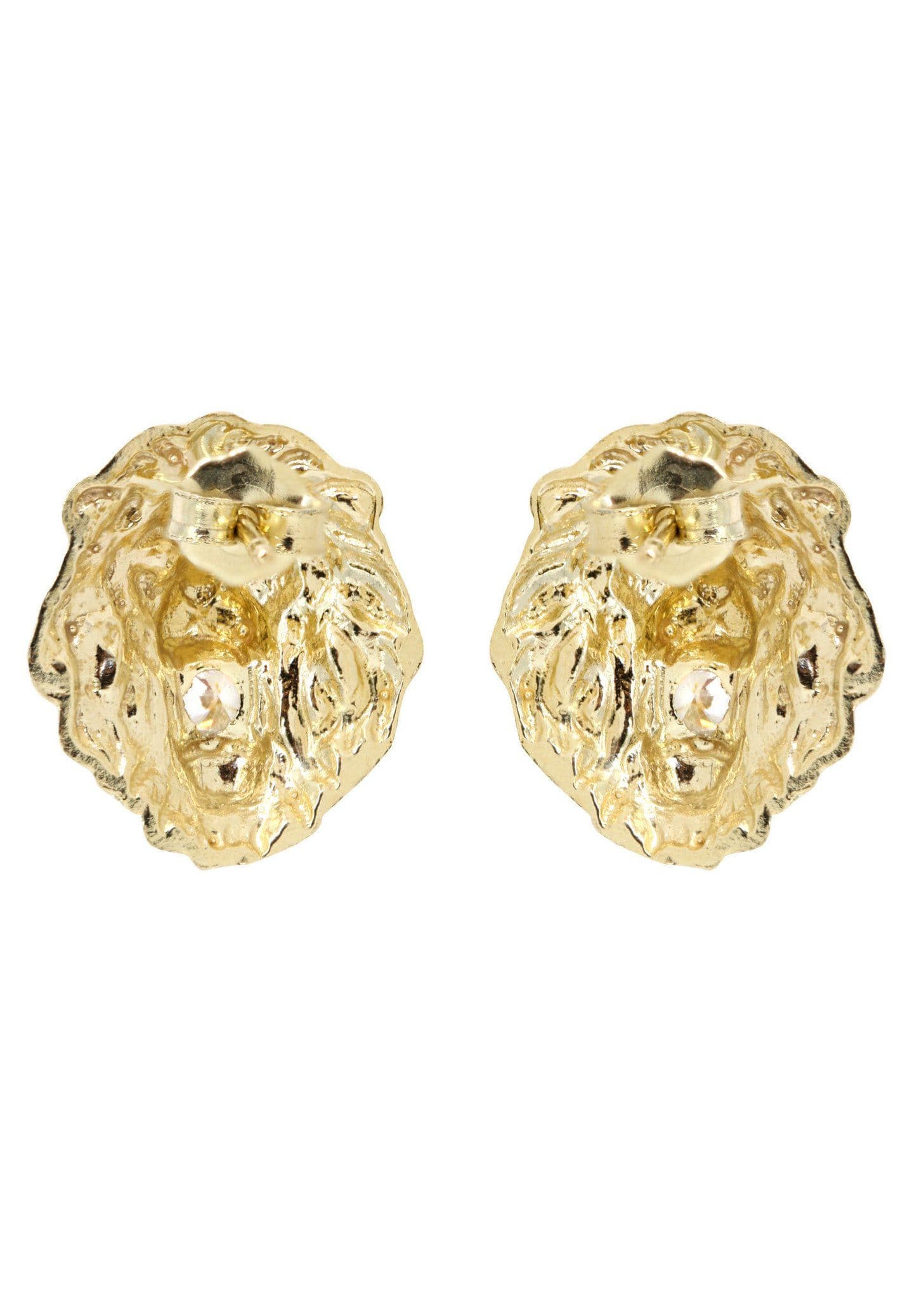 10K Lion Head Gold Earrings For Men | Appx 1/2 Inches Wide - Image 2