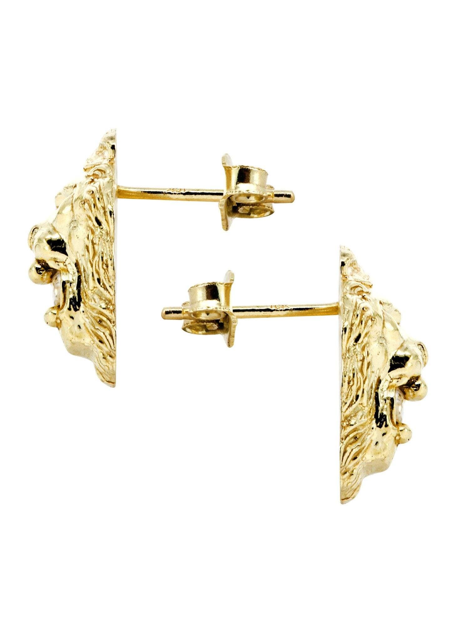 10K Lion Head Gold Earrings For Men | Appx 1/2 Inches Wide - Image 3