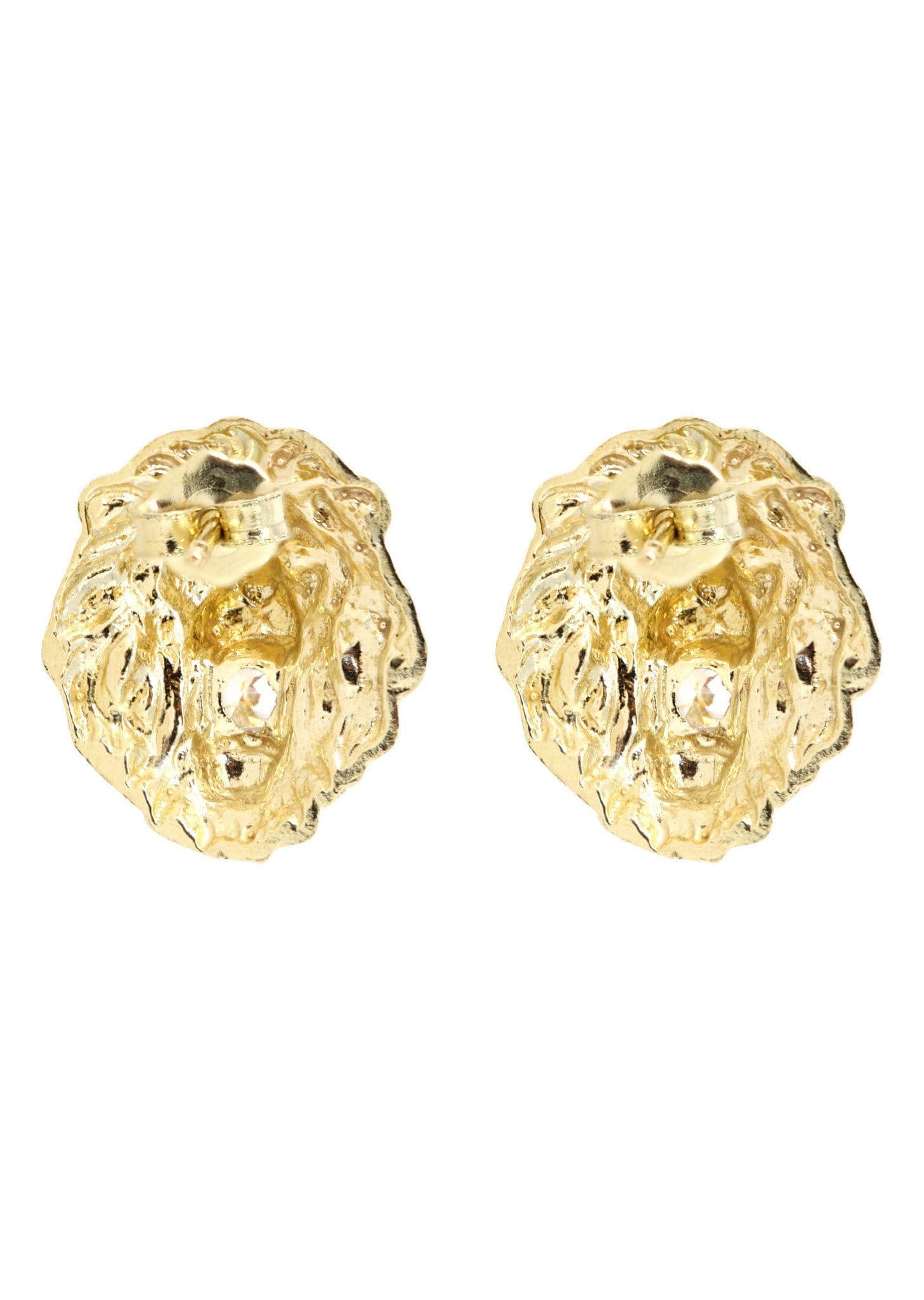 10K Lion Head Gold Earrings For Men | Appx 3/8 Inches Wide - Image 2