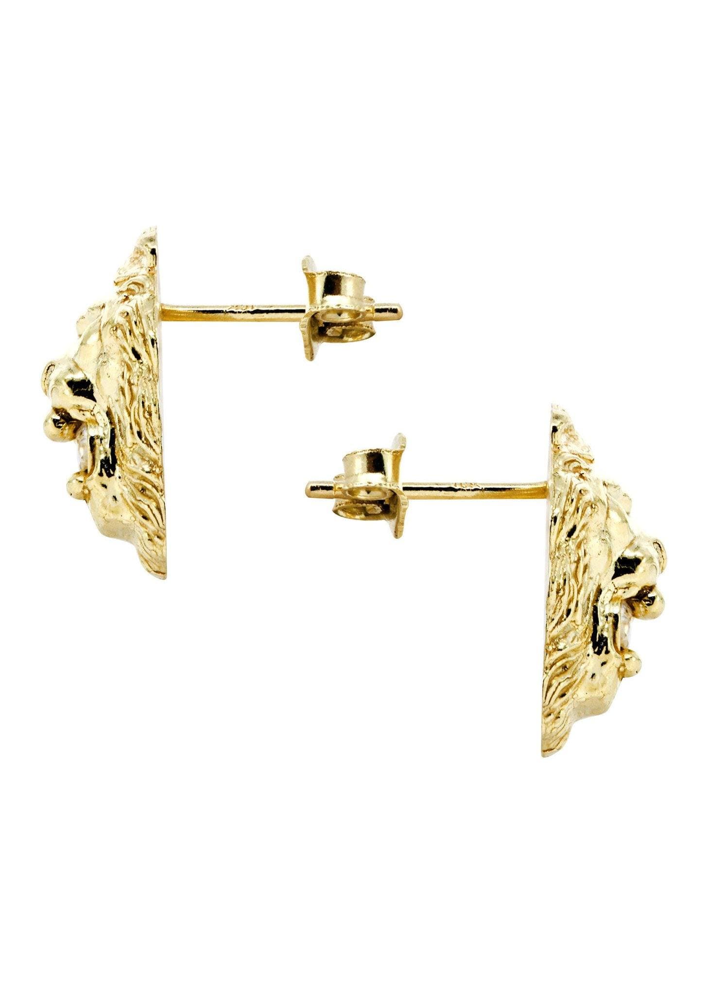 10K Lion Head Gold Earrings For Men | Appx 3/8 Inches Wide - Image 3