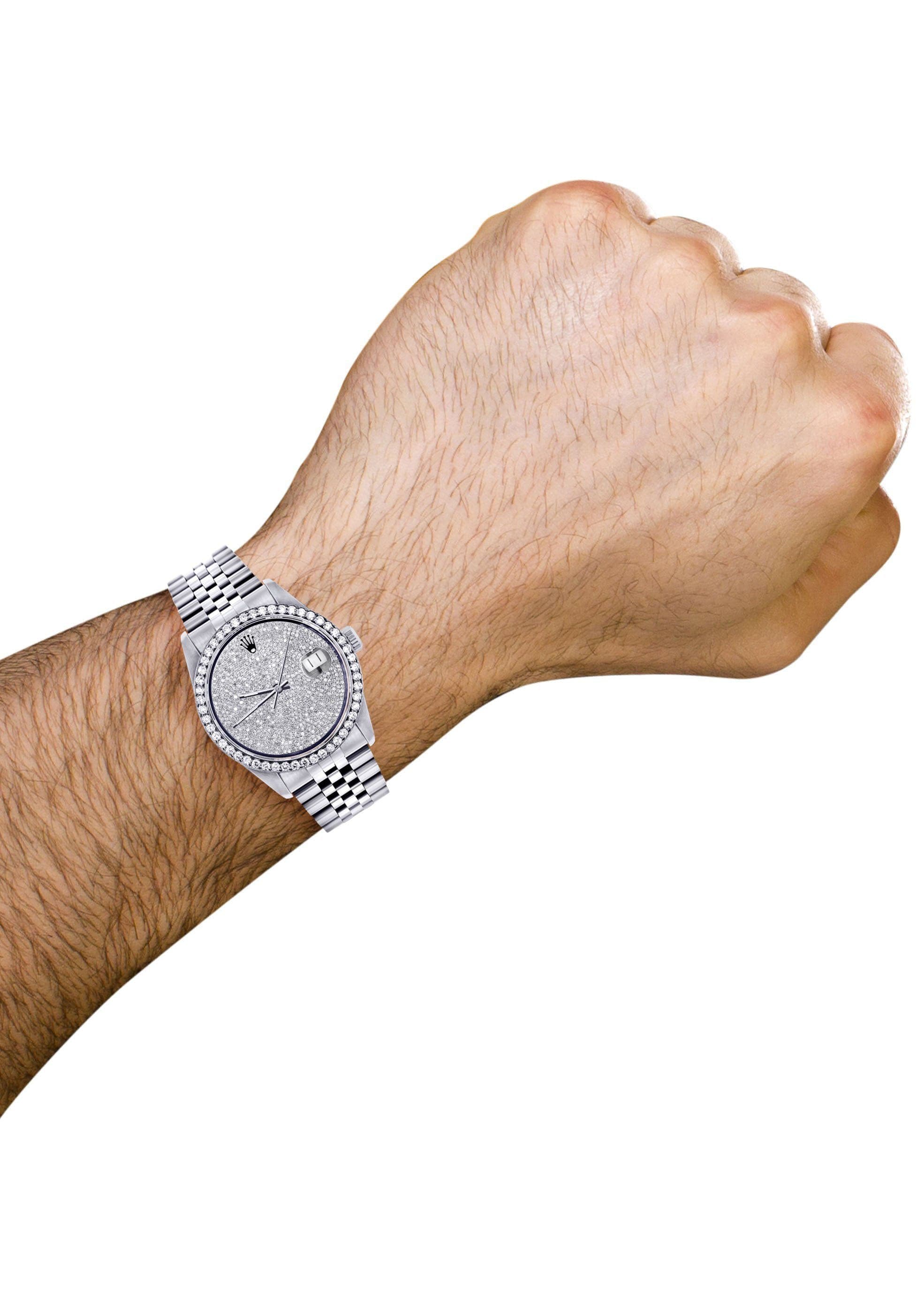 Mens Diamond Rolex Datejust Watch 16200  | 36MM | Fully Iced Out Diamond Dial | Jubilee Band - Image 4