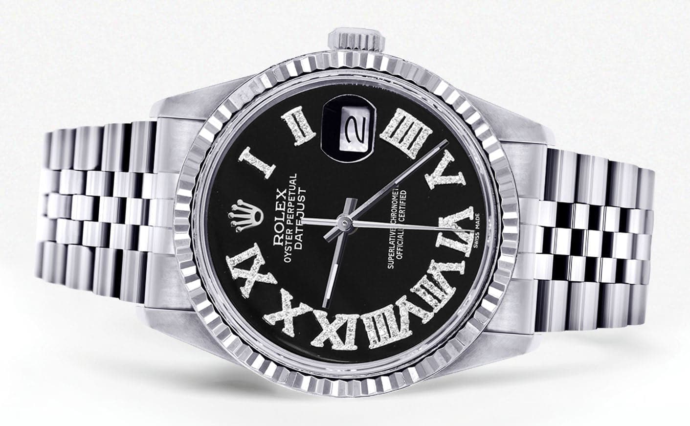 Mens Rolex Datejust Watch 16200 | Fluted Bezel | 36Mm | Black Roman Numeral Dial | Jubilee Band - Image 2