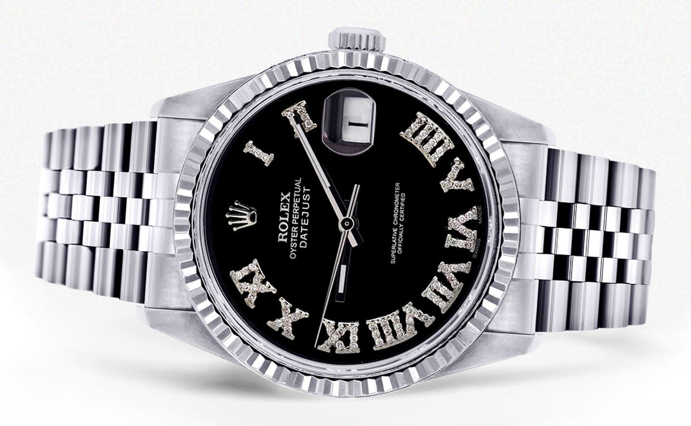 Mens Rolex Datejust Watch 16200 | Fluted Bezel | 36Mm | Black Roman Numeral Dial | Jubilee Band - Image 2