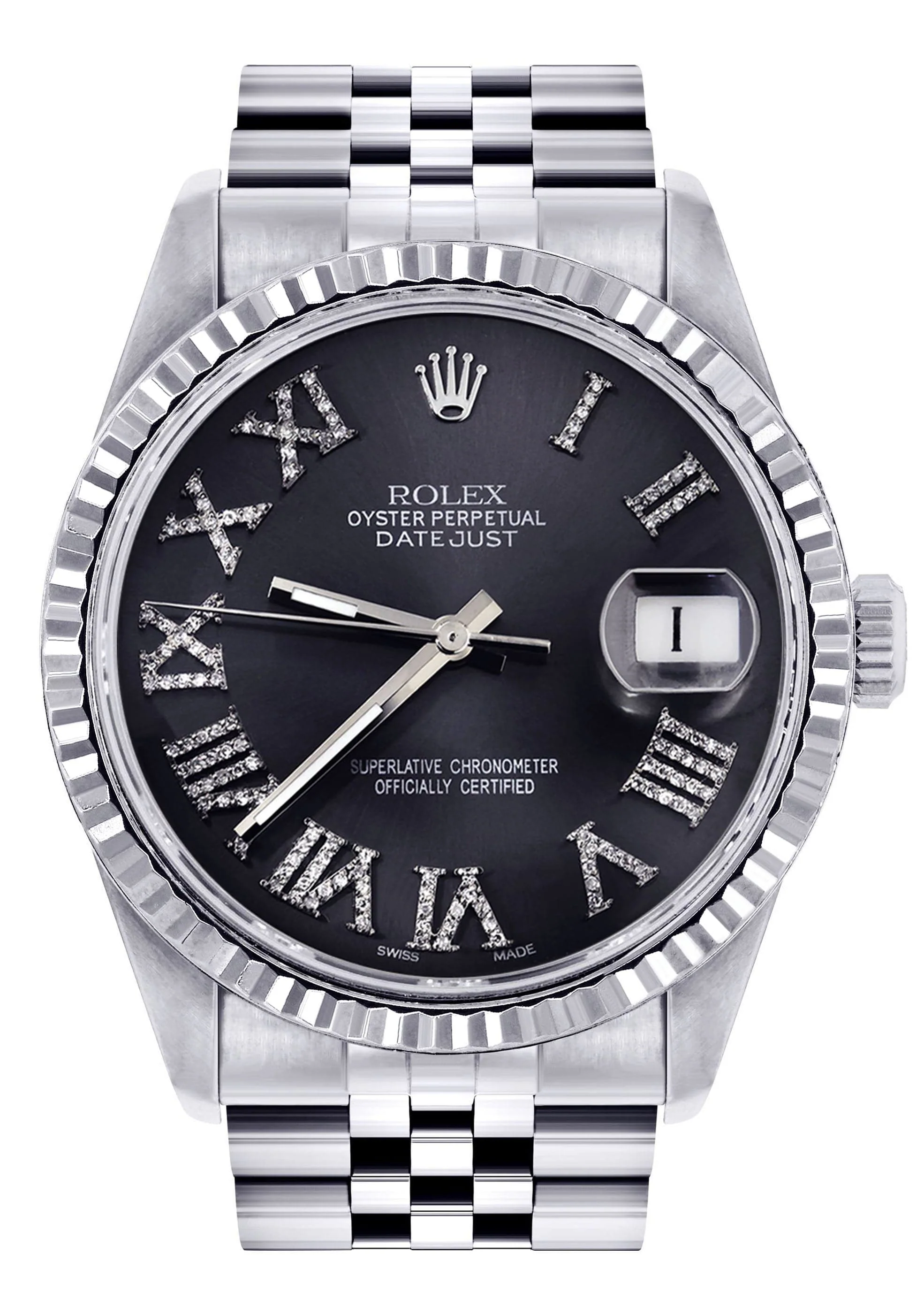 Mens Rolex Datejust Watch 16200 | Fluted Bezel | 36Mm | Chrome Roman Numeral Dial | Jubilee Band
