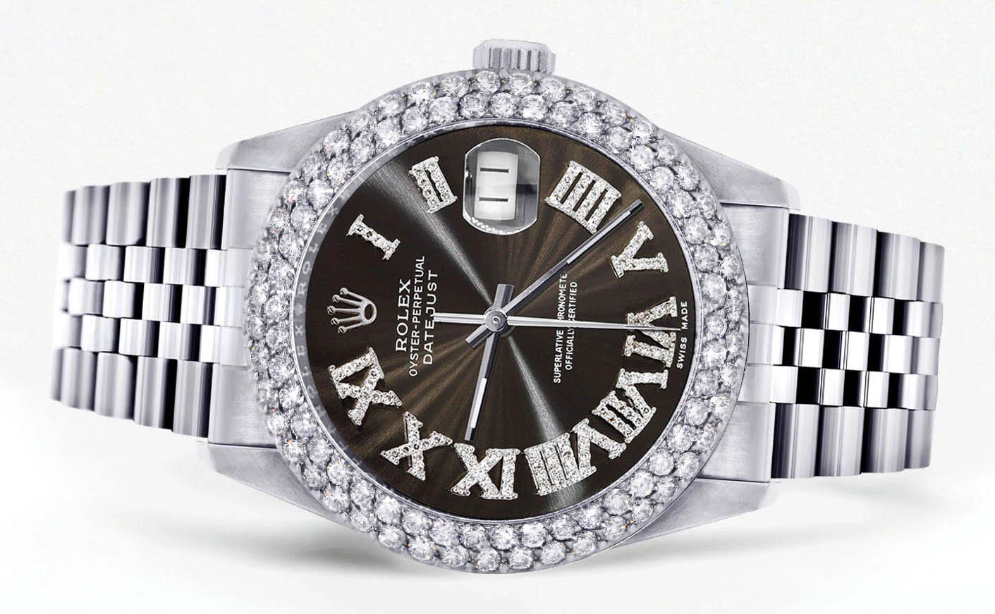 Mens Rolex Datejust Watch 16200 | 36Mm | Dark Brown Roman Numeral Dial | Two Row 4.25 Carat Bezel | Jubilee Band - Image 2