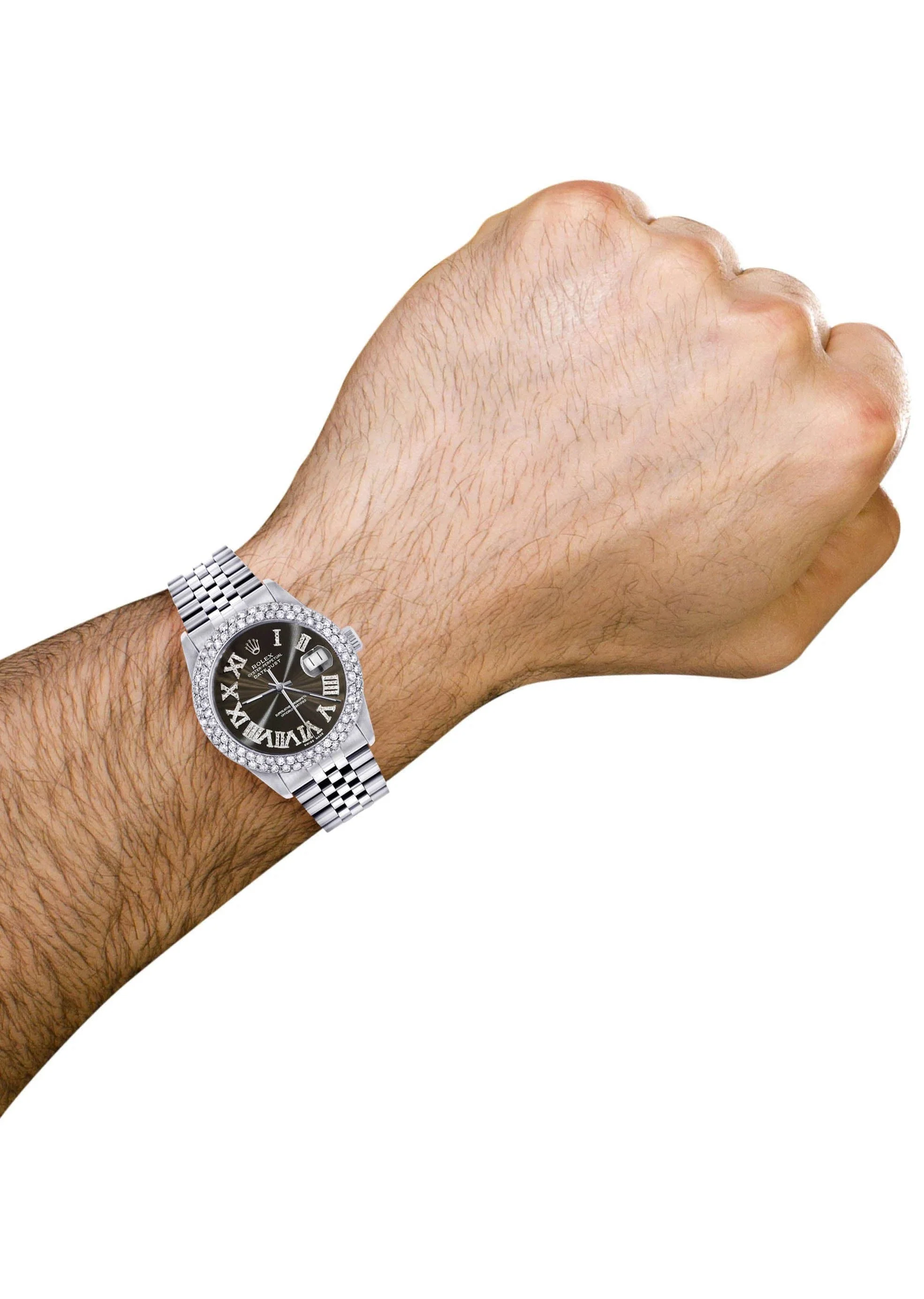 Mens Rolex Datejust Watch 16200 | 36Mm | Dark Brown Roman Numeral Dial | Two Row 4.25 Carat Bezel | Jubilee Band - Image 3
