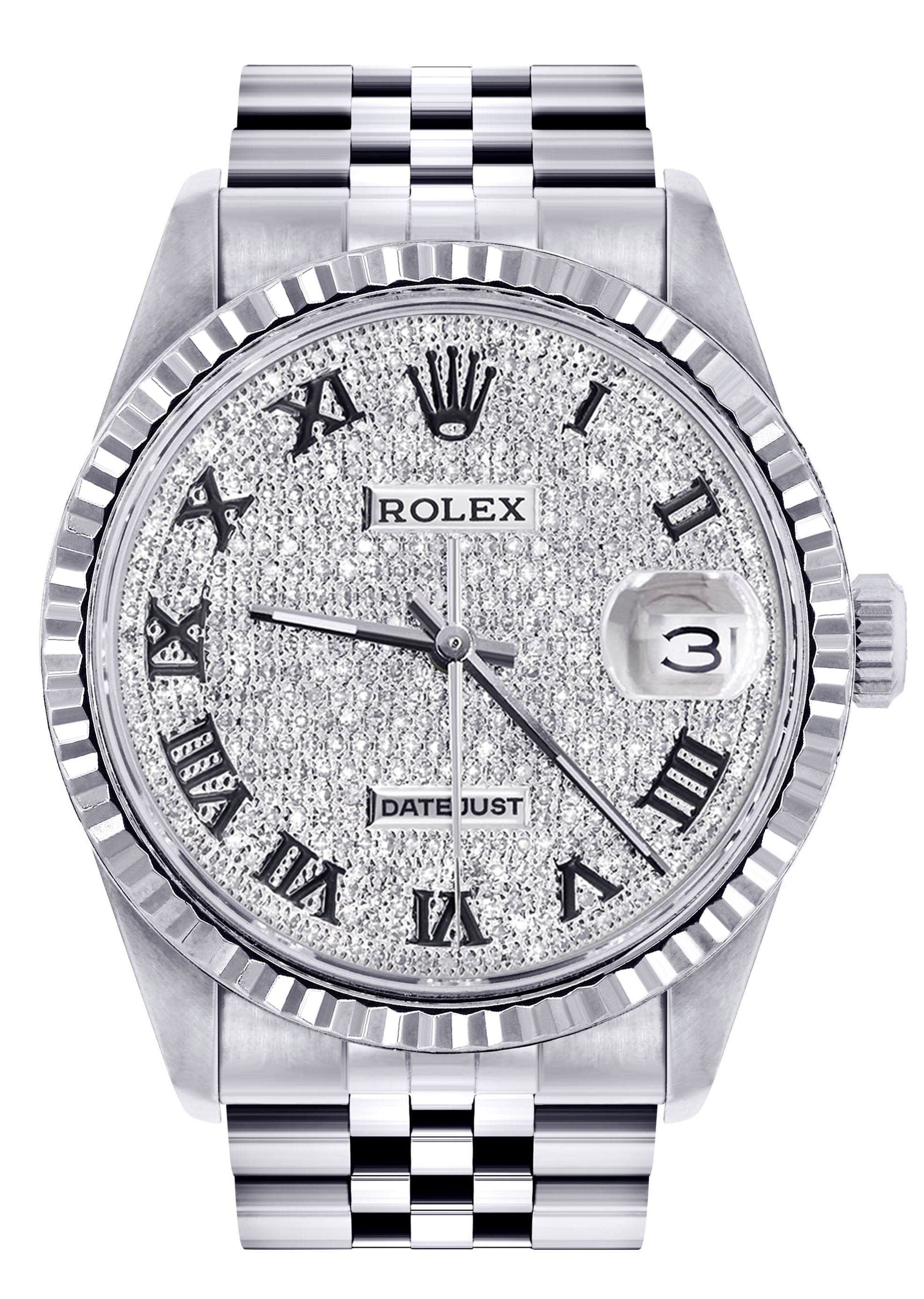 Mens Rolex Datejust Watch 16200 | Fluted Bezel | 36Mm | Diamond Roman Numeral Dial | Jubilee Band