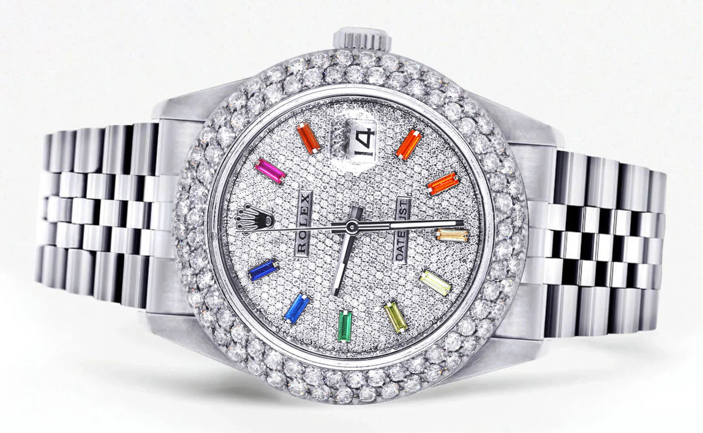 Mens Rolex Datejust Watch 16200 | 36Mm | Full Diamond Color Baguettes Dial | Two Row 4.25 Carat Bezel | Jubilee Band - Image 2