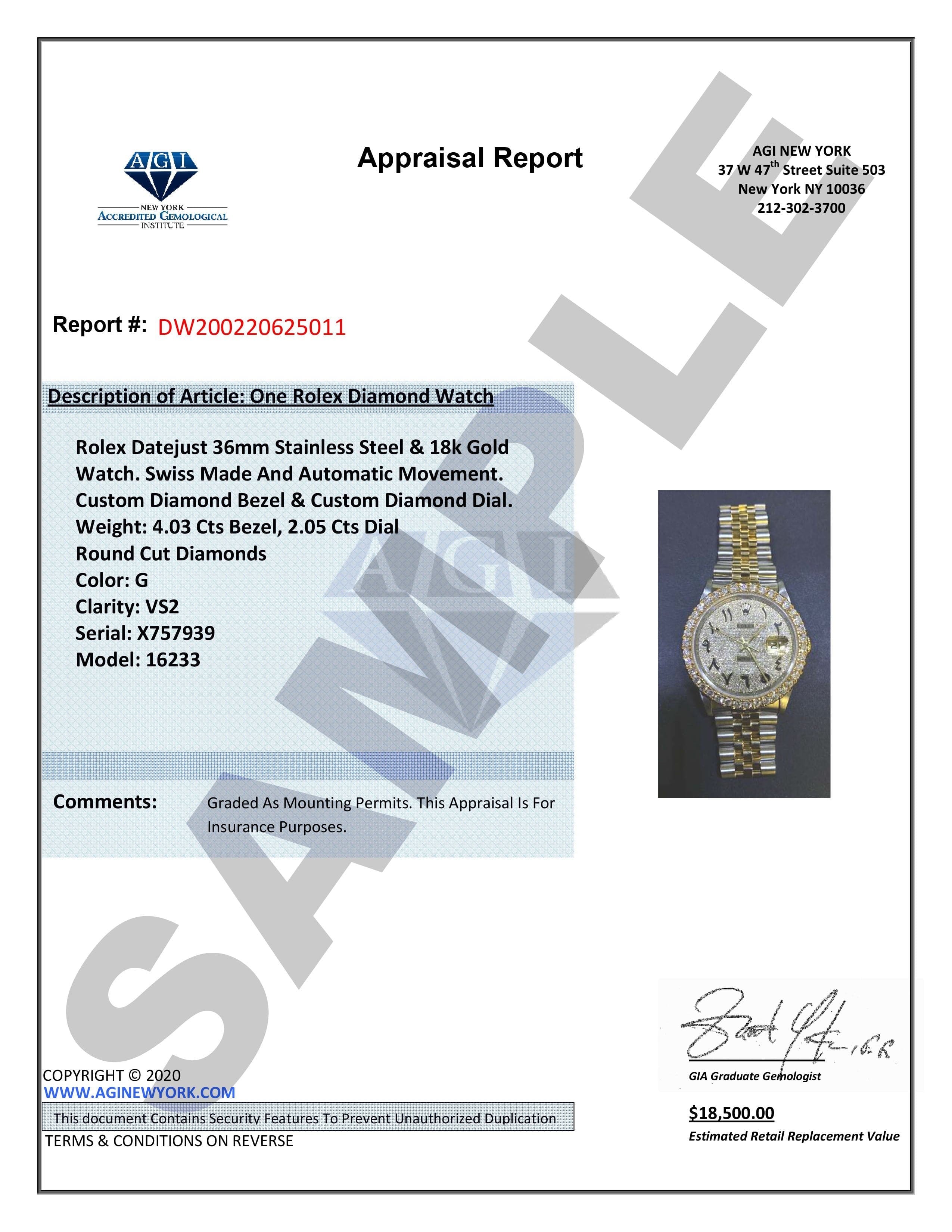 Mens Rolex Datejust Watch 16200 | 36Mm | Full Diamond Color Baguettes Dial | Two Row 4.25 Carat Bezel | Jubilee Band - Image 7