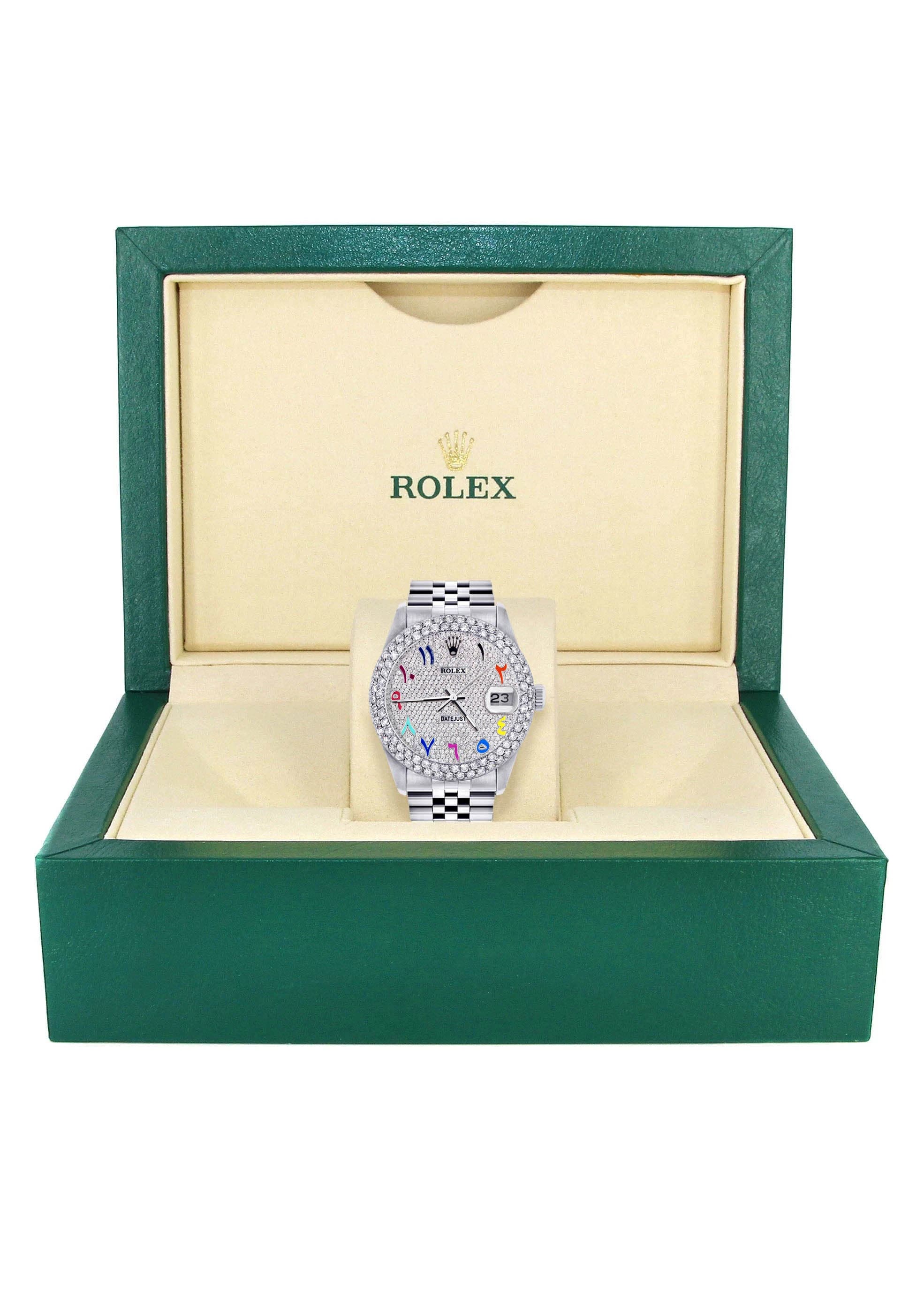 Mens Rolex Datejust Watch 16200 | 36Mm | Full Diamond Color Arabic Dial | Two Row 4.25 Carat Bezel | Jubilee Band - Image 6