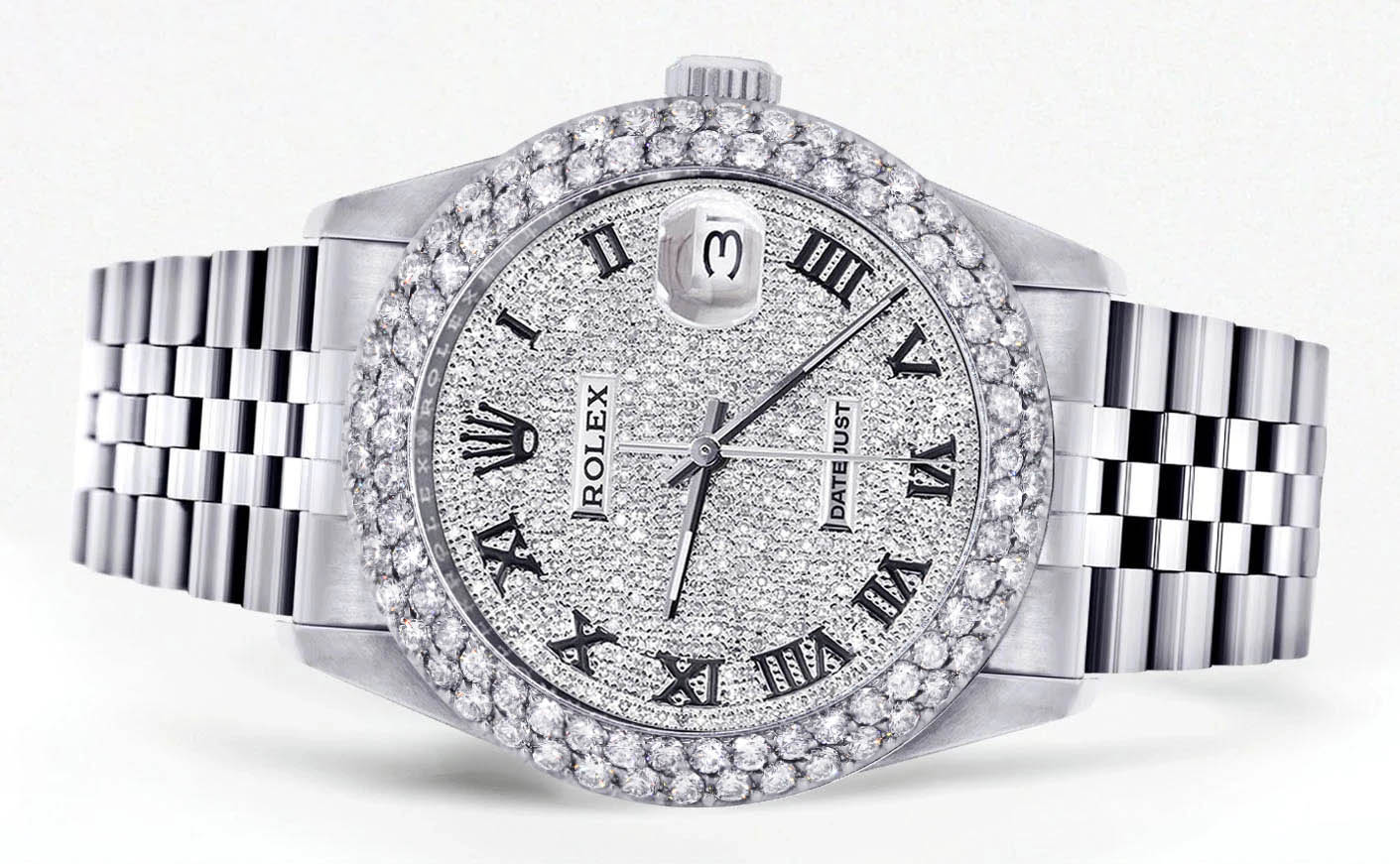 Mens Rolex Datejust Watch 16200 | 36Mm | Full Diamond Roman Numeral Dial | Two Row 4.25 Carat Bezel | Jubilee Band - Image 2