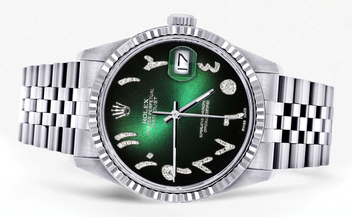 Mens Rolex Datejust Watch 16200 | Fluted Bezel | 36Mm | Green Black Arabic Dial | Jubilee Band - Image 2