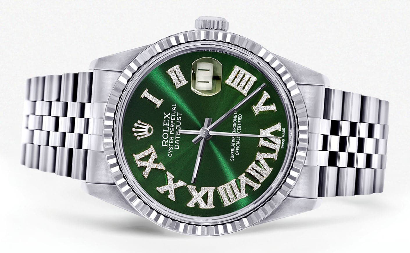 Mens Rolex Datejust Watch 16200 | Fluted Bezel | 36Mm | Green Roman Numeral Dial | Jubilee Band - Image 2