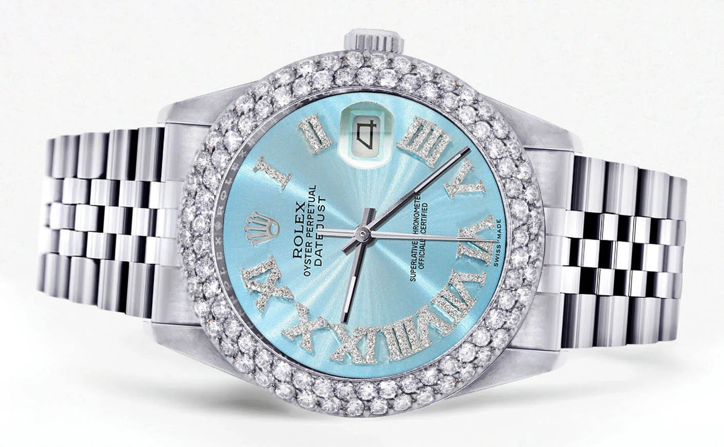 Mens Rolex Datejust Watch 16200 | 36Mm | Light Blue Roman Numeral Dial | Two Row 4.25 Carat Bezel | Jubilee Band - Image 2
