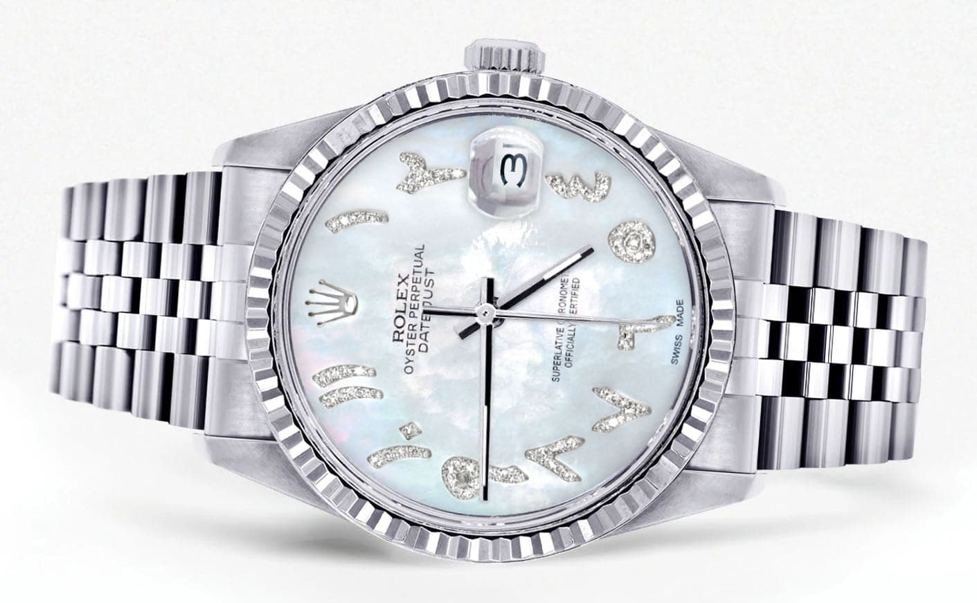 Mens Rolex Datejust Watch 16200 | Fluted Bezel | 36Mm | Mother of Pearl Arabic Dial | Jubilee Band - Image 2