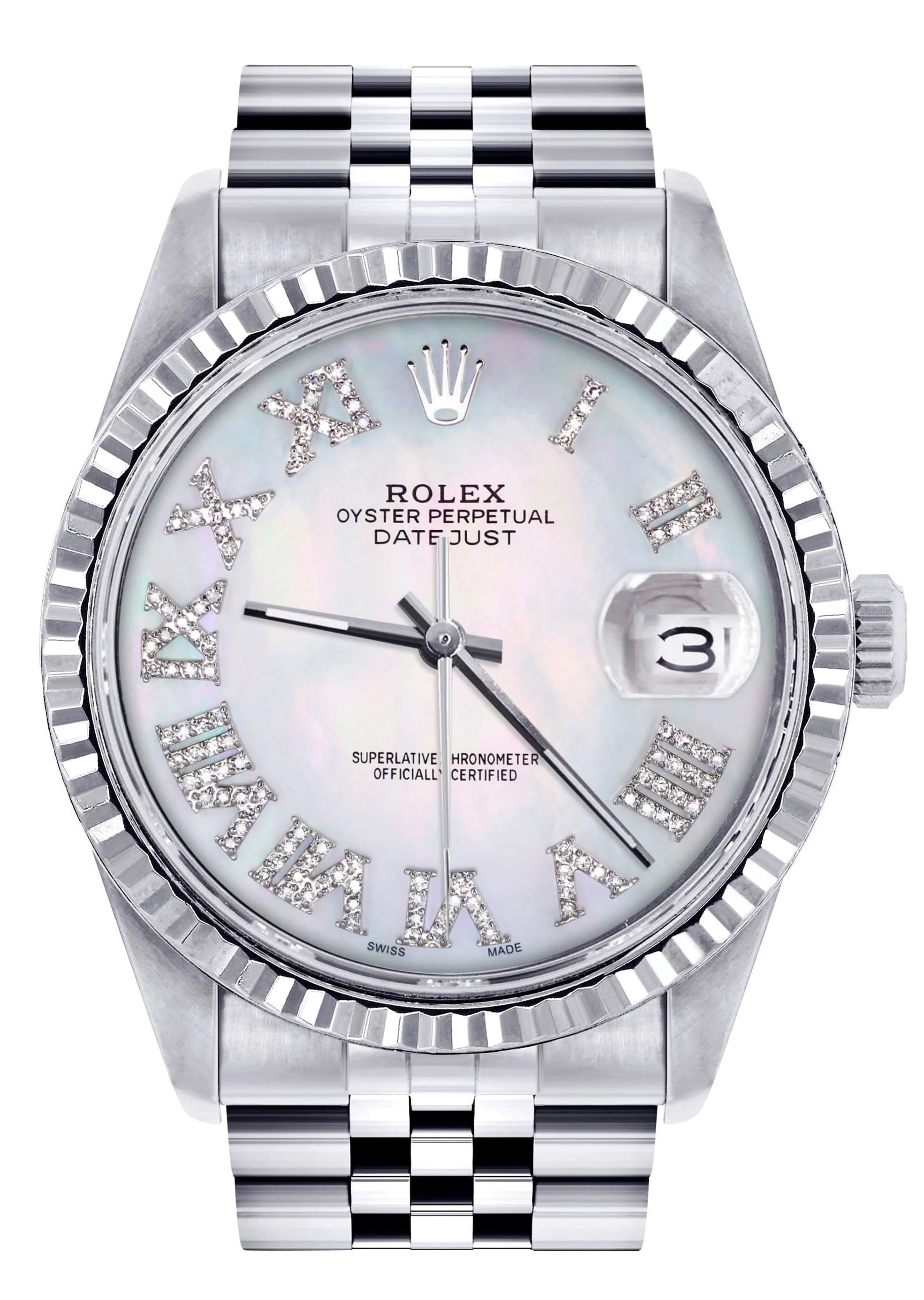 Mens Rolex Datejust Watch 16200 | Fluted Bezel | 36Mm | Mother of Pearl Roman Dial | Jubilee Band