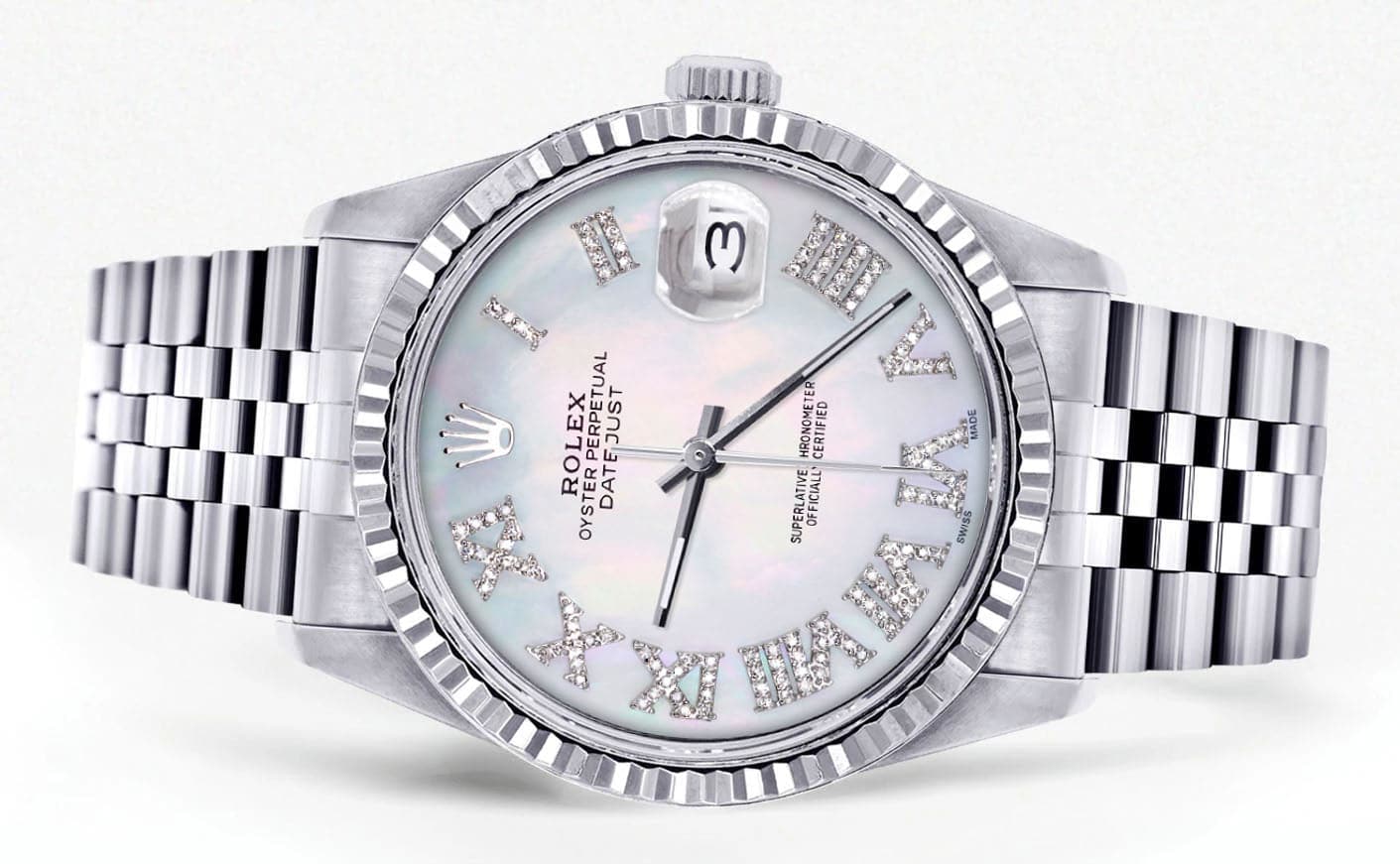 Mens Rolex Datejust Watch 16200 | Fluted Bezel | 36Mm | Mother of Pearl Roman Dial | Jubilee Band - Image 2