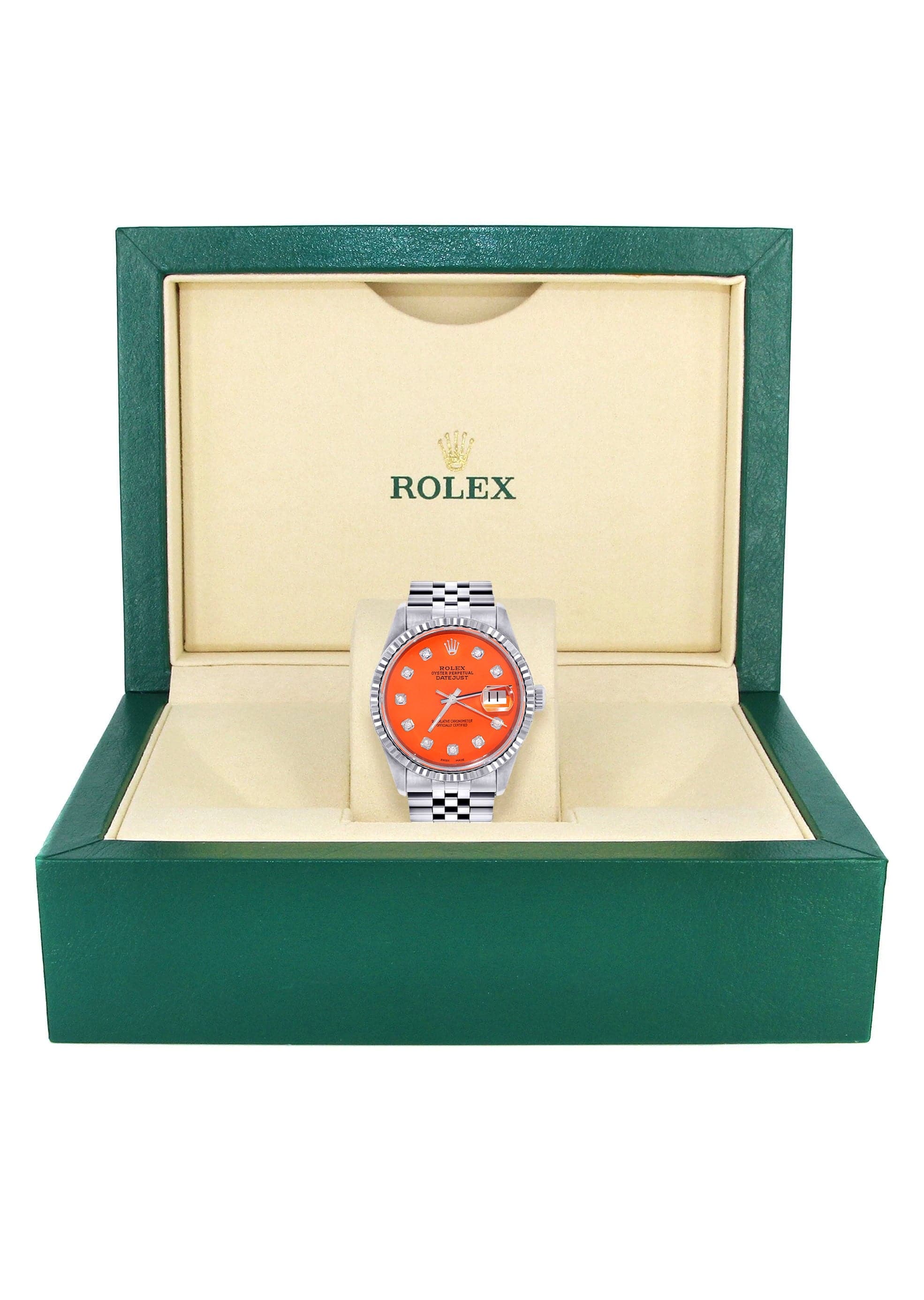Mens Rolex Datejust Watch 16200 | Fluted Bezel | 36Mm | Orange Dial | Jubilee Band - Image 6