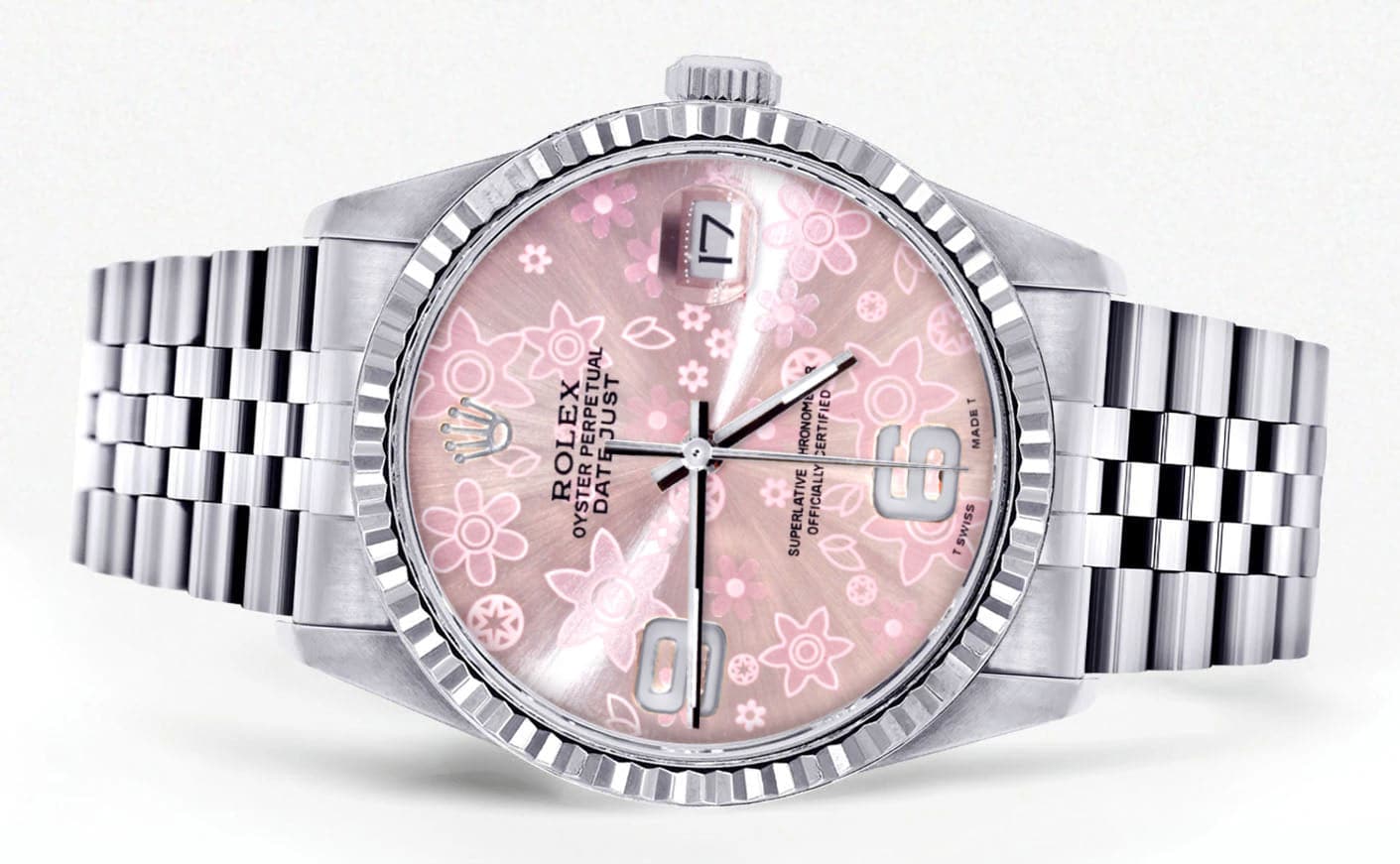 Mens Rolex Datejust Watch 16200 | Fluted Bezel | 36Mm | Pink Flower Dial | Jubilee Band - Image 2