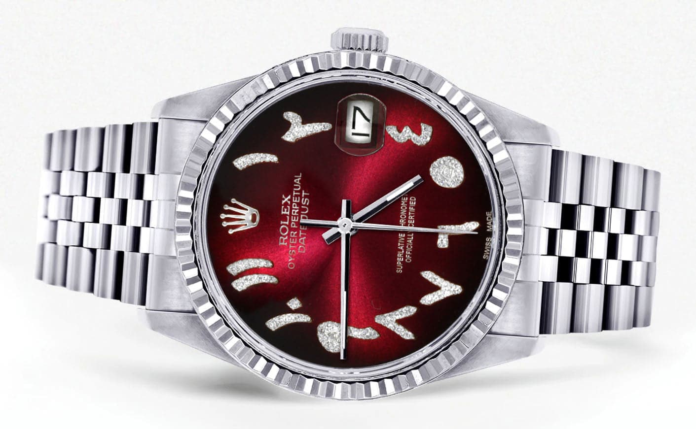 Mens Rolex Datejust Watch 16200 | Fluted Bezel | 36Mm | Red Black Arabic Dial | Jubilee Band - Image 2